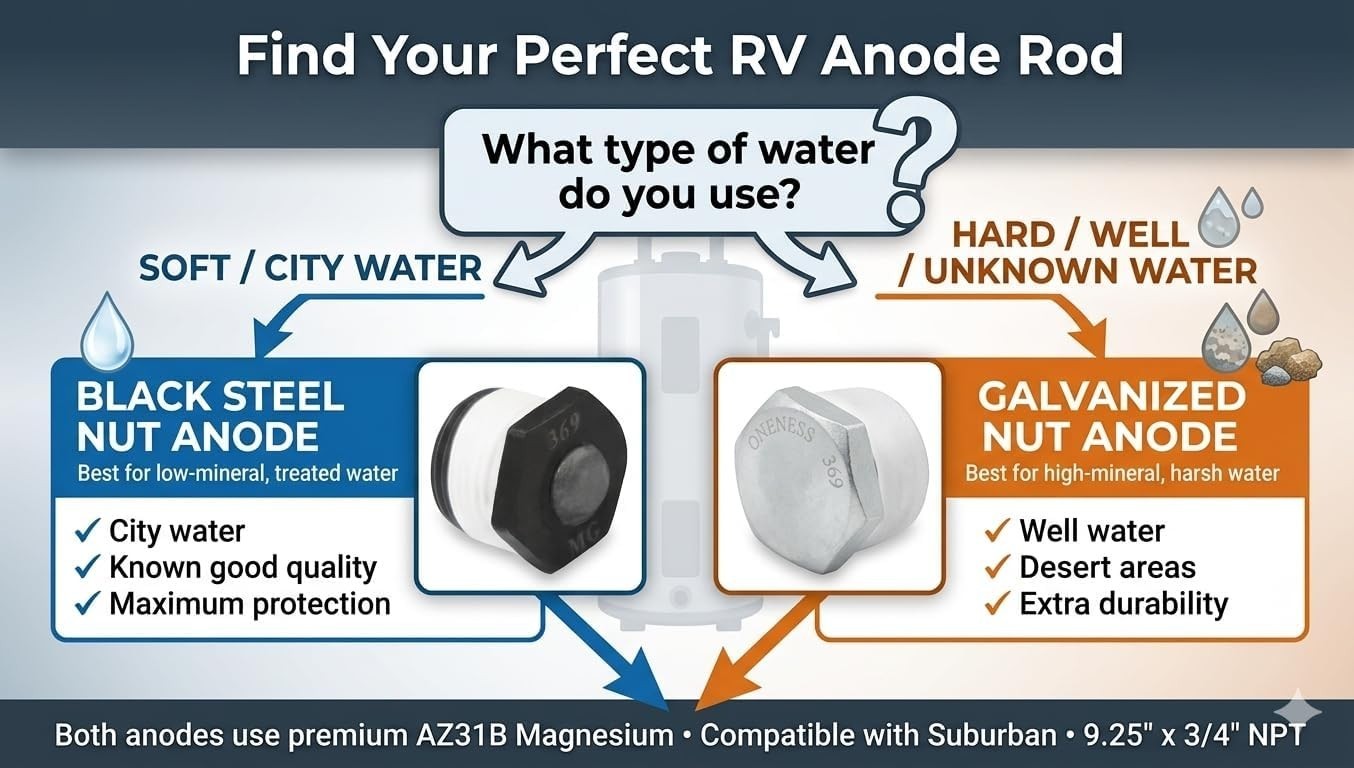 RV Water Heater Anode Rod 2-Pack for Suburban, 9.25”x3/4” NPT, Galvanized