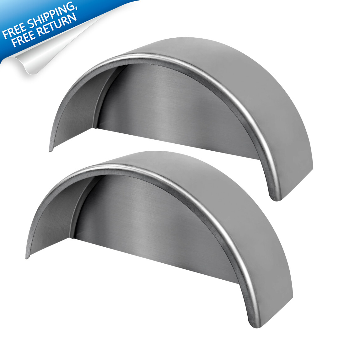 A Pair Steel Round Single Axle Trailer Fenders & Backs For 14″ 15” 16″ Wheel