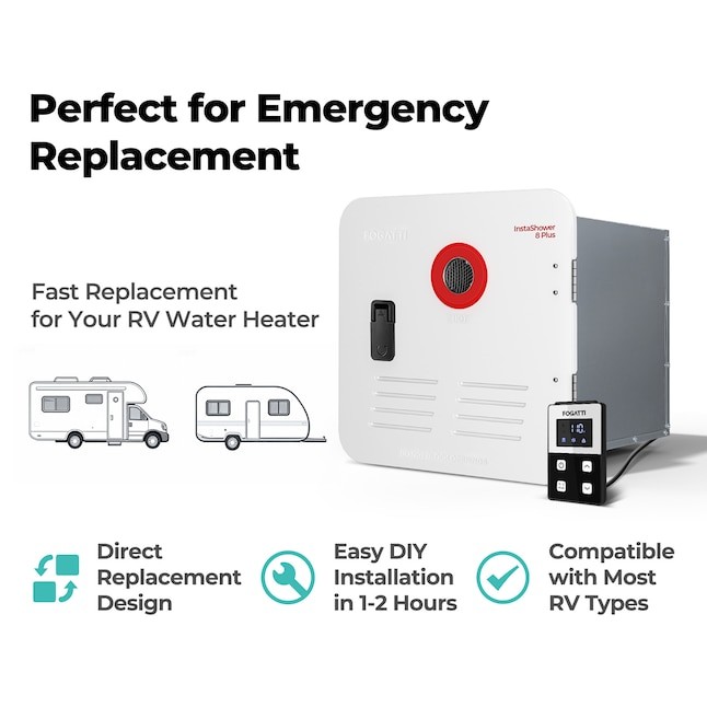 FOGATTI RV Tankless Water Heater Propane 55,000 BTU w/15″x15″ White Door