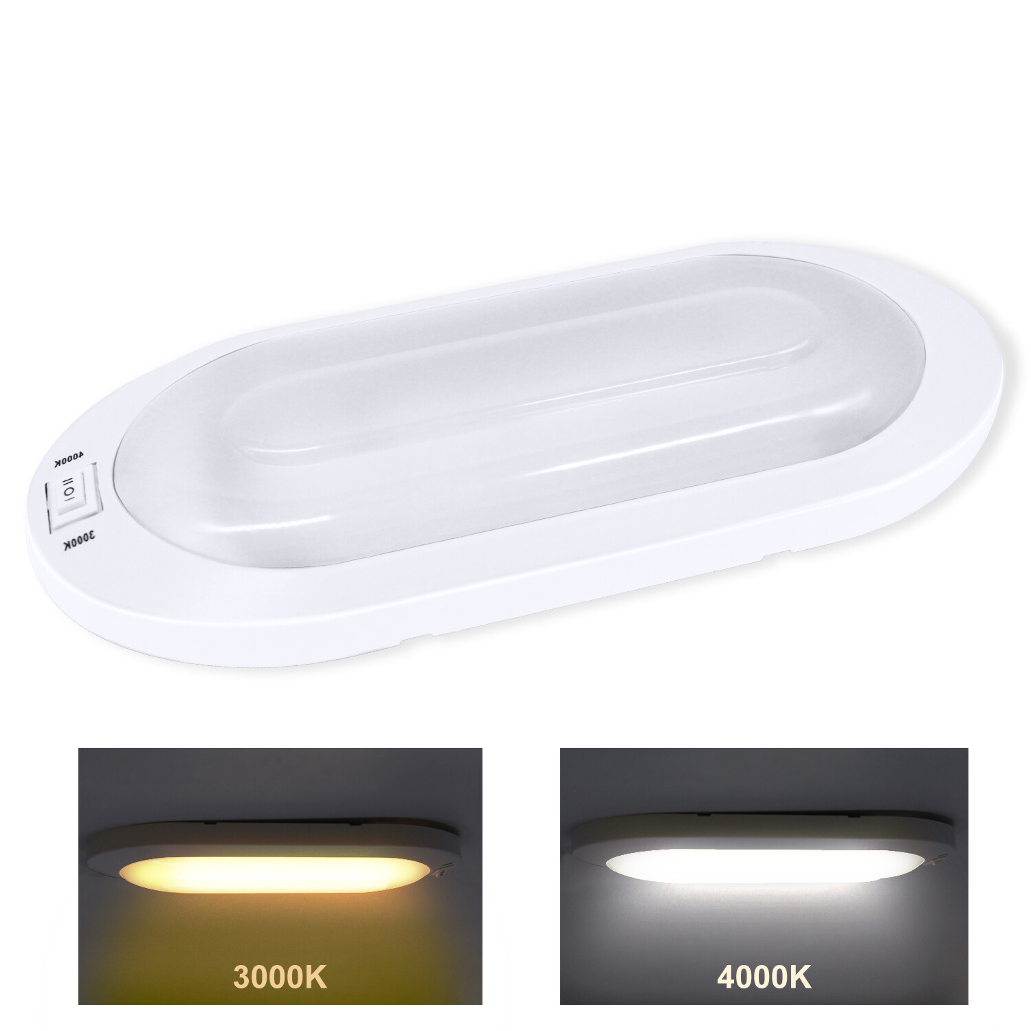 Facon 12V 2-Color LED RV Pancake Ceiling Dome Interior Light for Camper Trailer