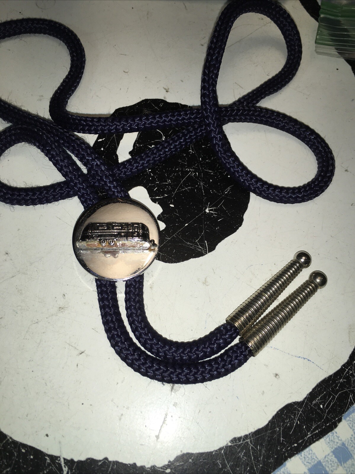 Vintage Airstream Trailer Bolo Tie USA 1970’s Nice Medallion And Silver Tips
