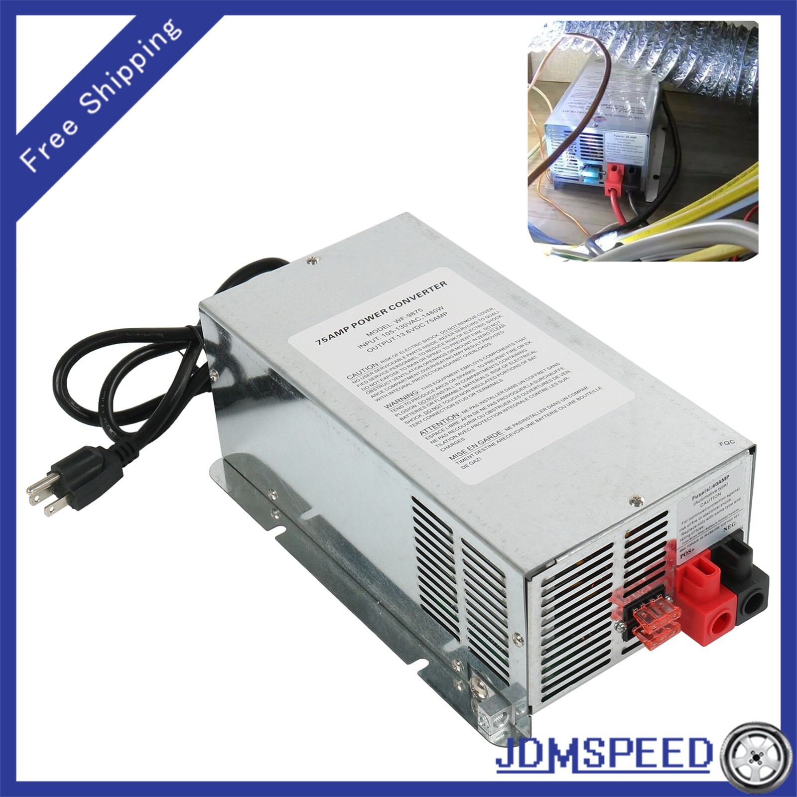 For WFCO WF-9875-AD-CB 75 Amp DC Auto Detect Deckmount Converter Charger WF-9800