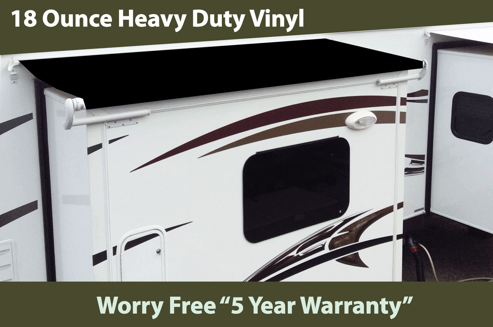 RV Slide Out Awning Replacement 18oz Fabric Black – 5 Year Warranty Choose Size