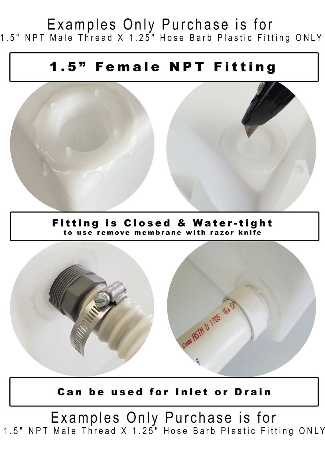 1.5″ NPT Male Thread X 1.25″ Hose Barb Plastic Fitting – Gray classAcustoms