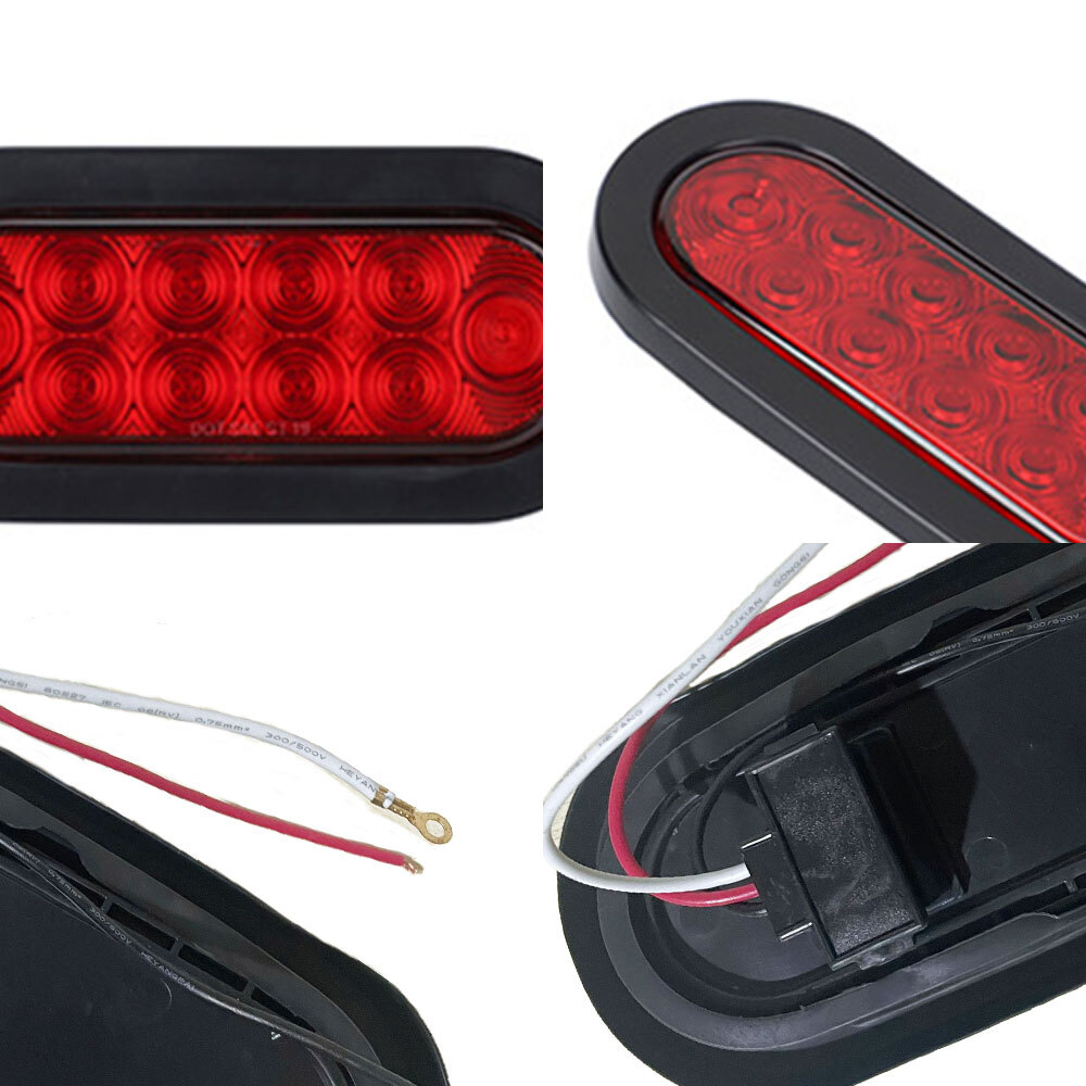 2 Red 6″ Oval Trailer Lights 10 LED Stop Turn Tail Truck Sealed Grommet Plug AAQ