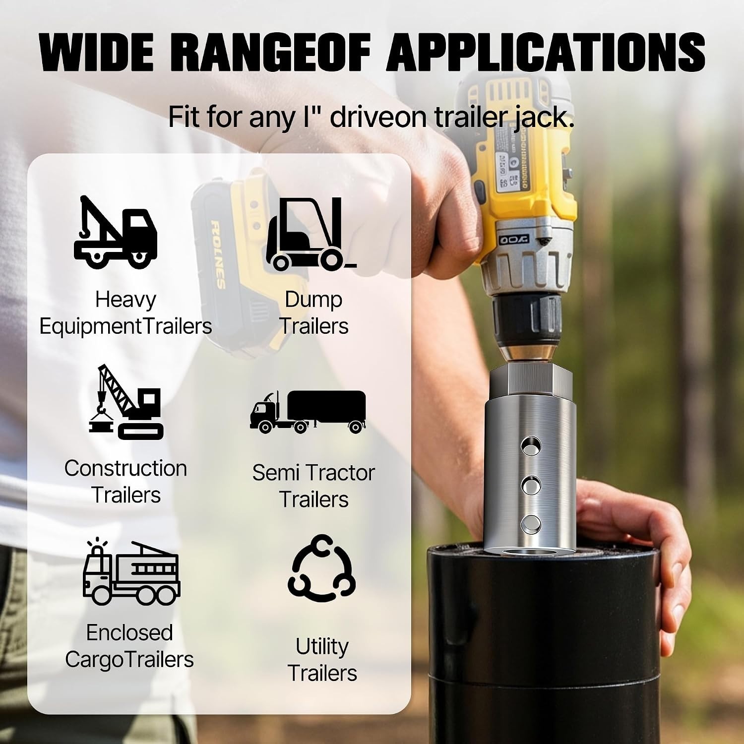 Trailer Jack Drill Adapter Kit, Fits 1-Inch Jack Drive Shafts, 2-in-1 Design for