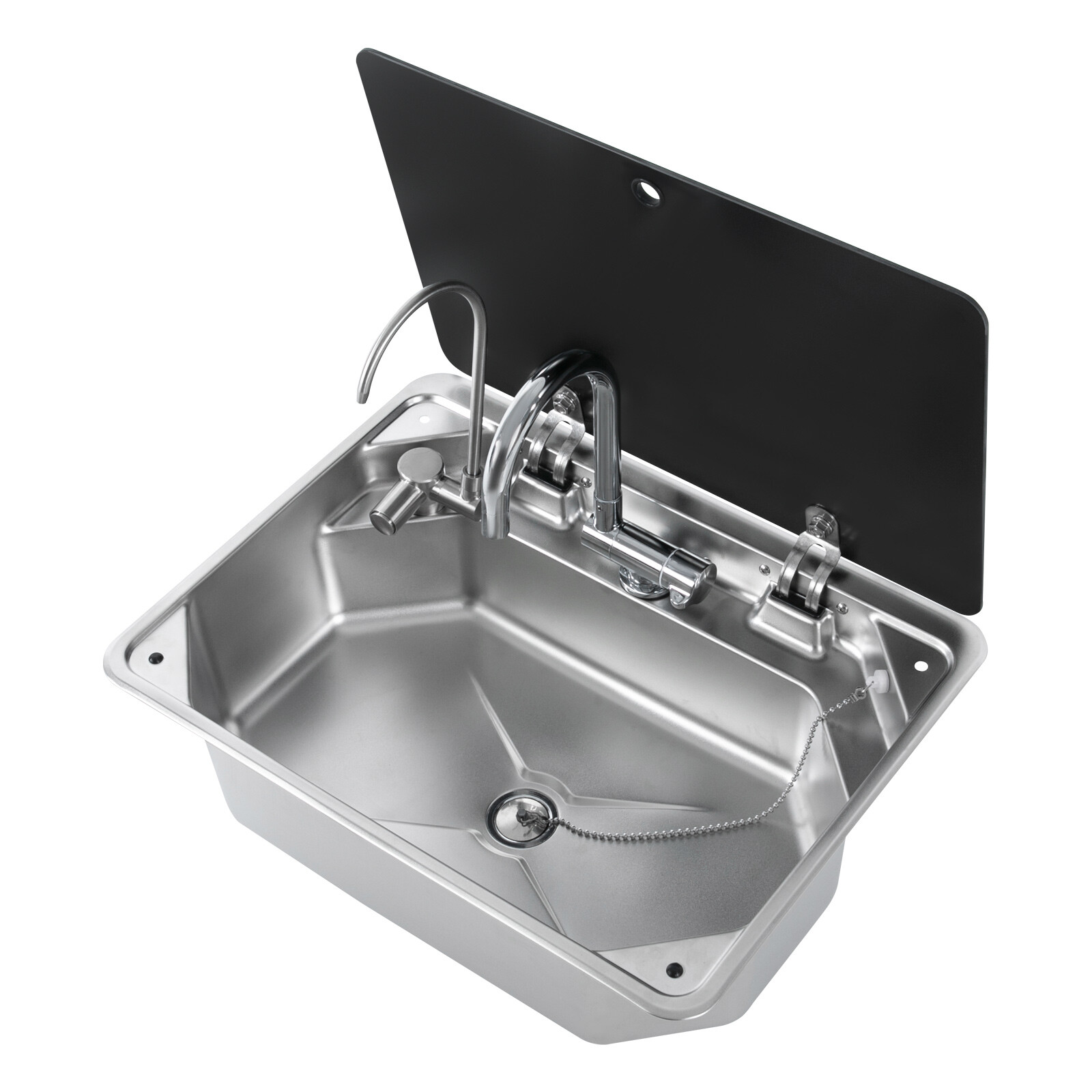 RV Sink Kitchen Sink with Hot&Cold Faucet and Tempered Glass Lid Stainless Steel