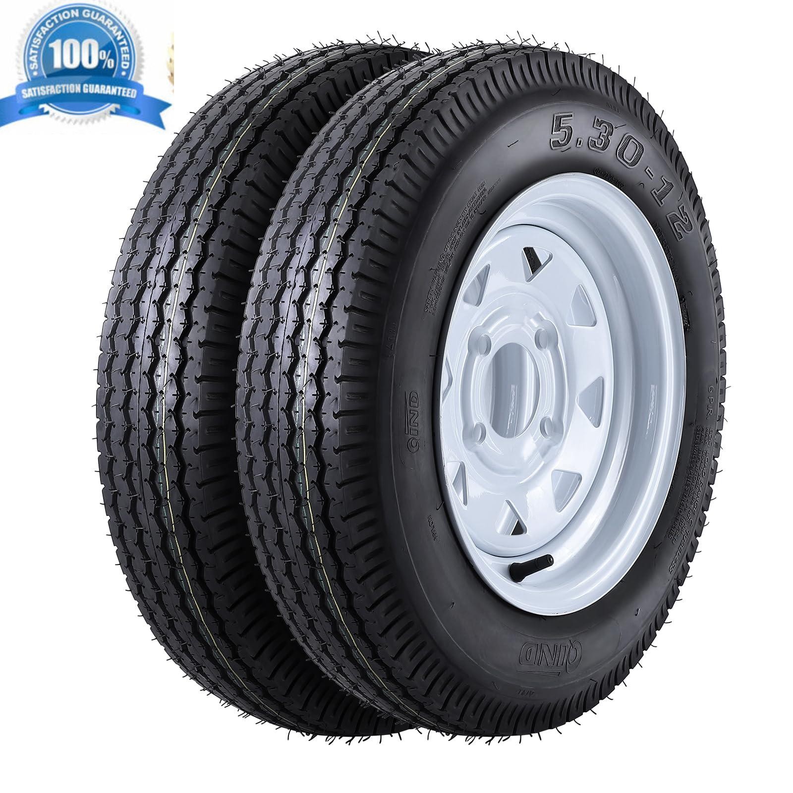2 Pack Trailer Tires w/ 12” Rims 5.30-12 5.30×12 Tire 4 Lug on 4” Load Range C