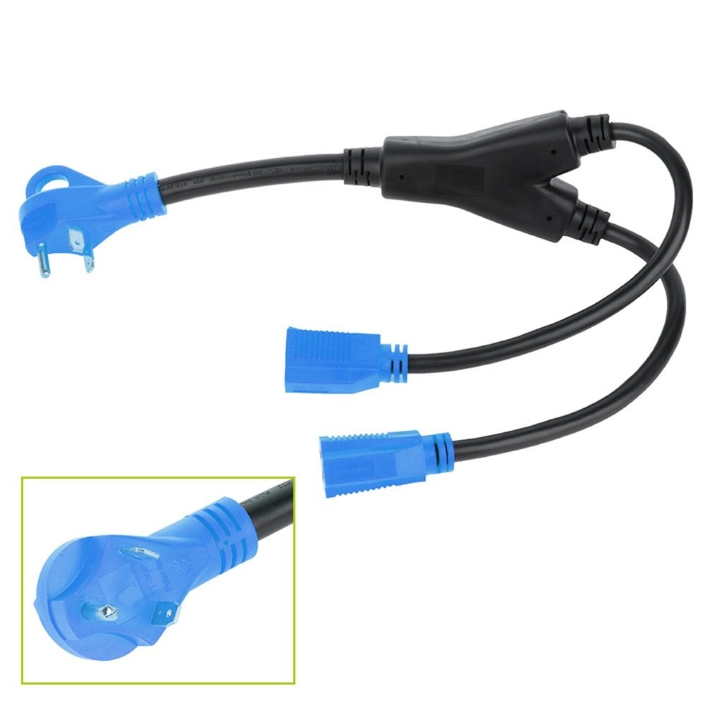 30 Amp Male to (2) 15 amp Female Receptacle RV Y split Power Cord Adapter