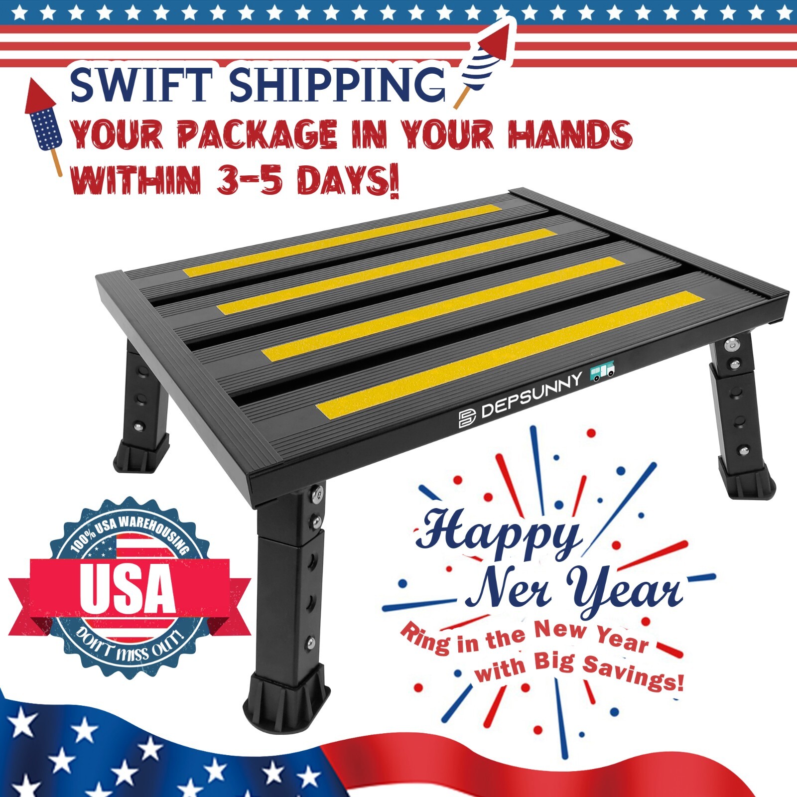 Adjustable Height Platform Step | Supports up to 1,000lbs. | Aluminum(BLACK)
