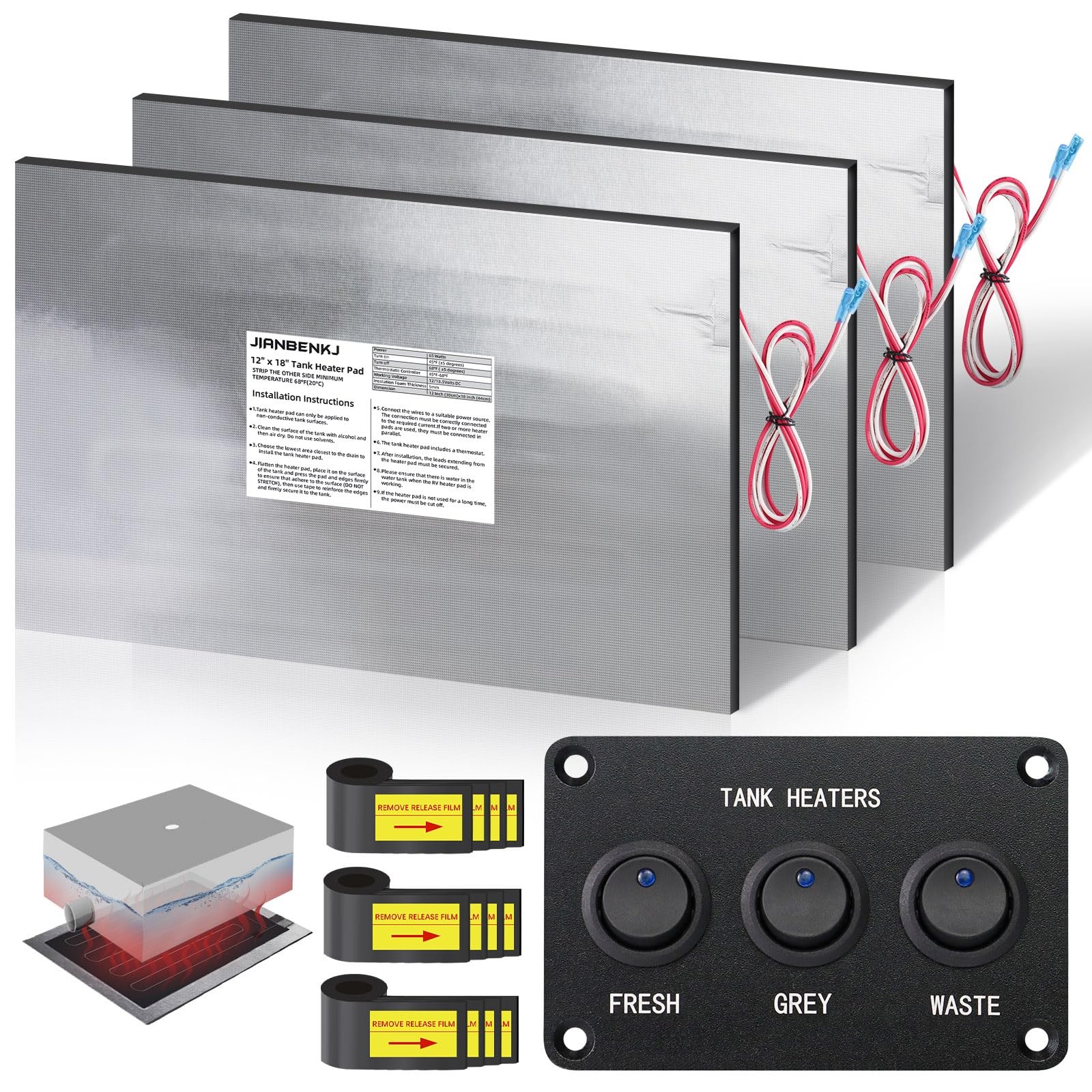 RV Tank Heater Pad 12V/13.5V,12″x18″RV Holding Silver