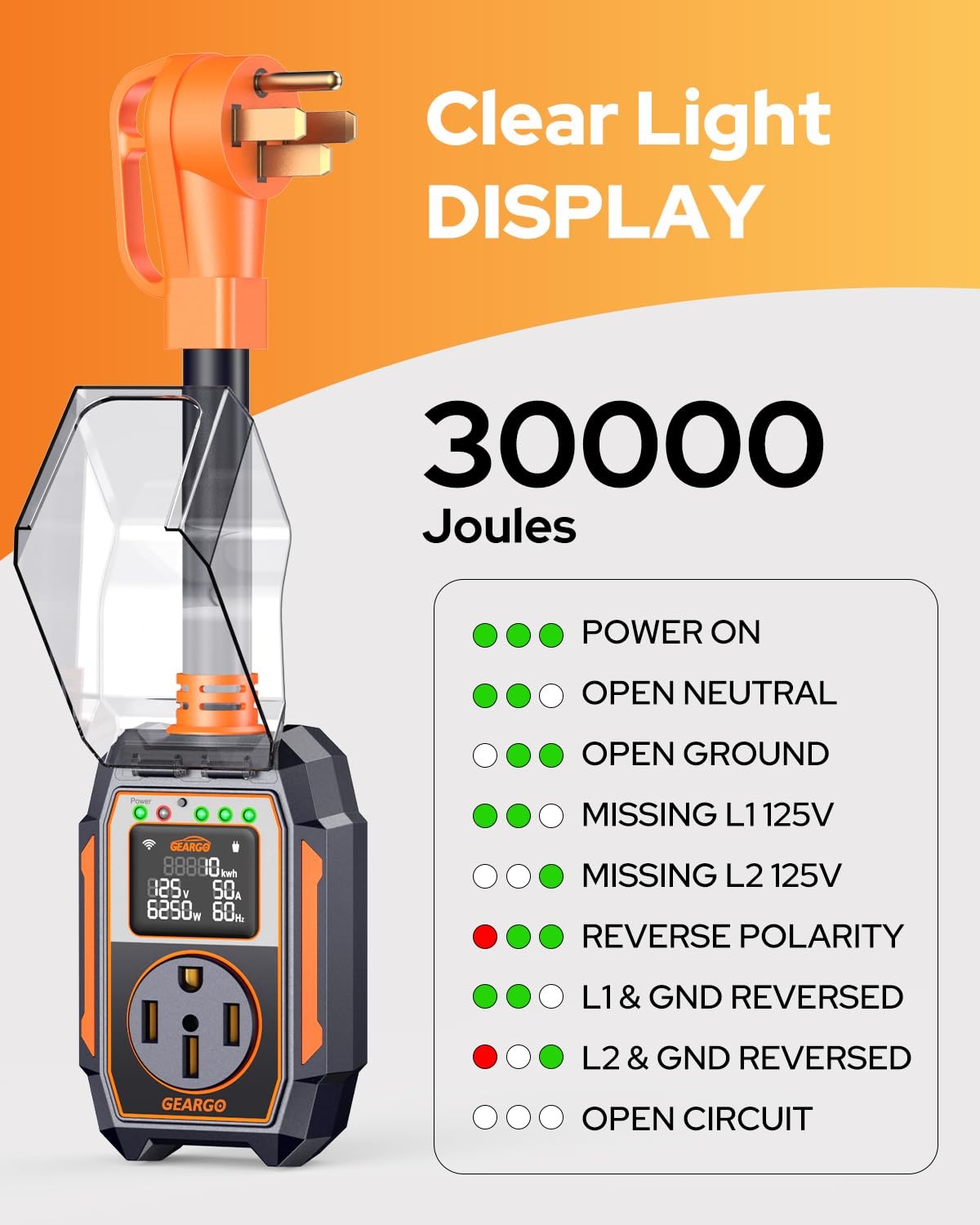 GEARGO ???-??? RV Surge Protector 50 Amp, 50AMP-APP-30000J, 50A-Orange
