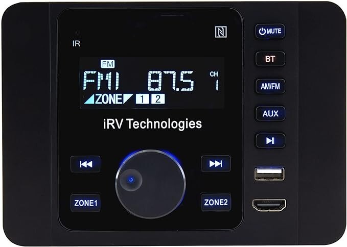 iRV36 Car Stereo with Bluetooth, Wireless RV Radio 2 Zones Wall Mount Car Audio