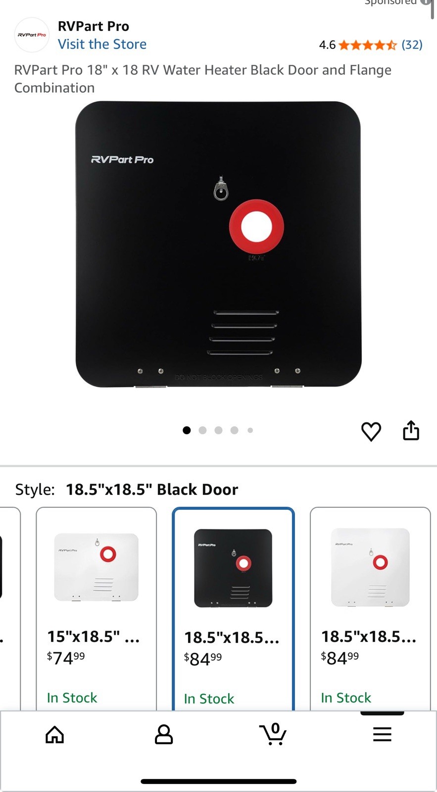 RVPart Pro 18″ x 18 RV Water Heater Black Door and Flange Combination