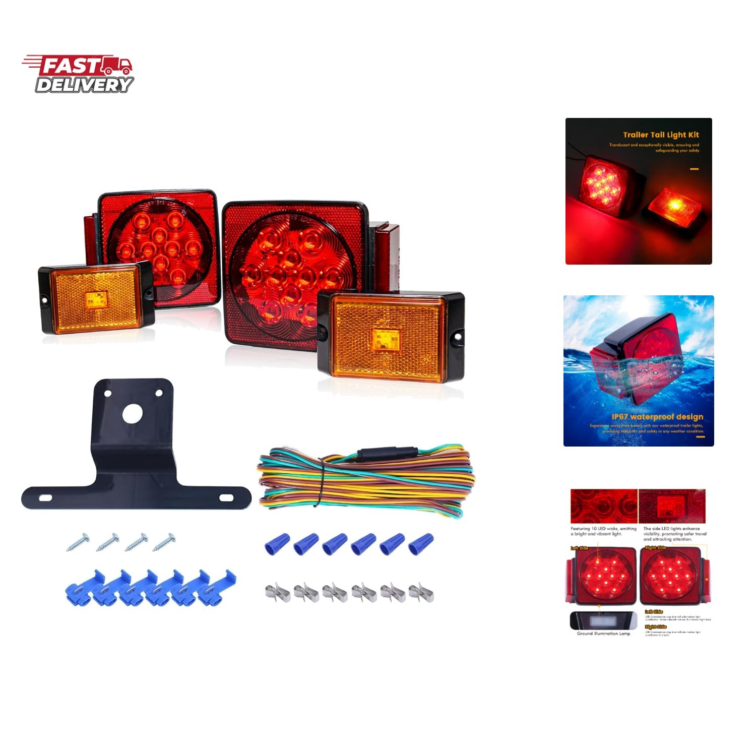 70205 Trailer Light Kit – 12V All LED, Left and Right Waterproof Submersible …