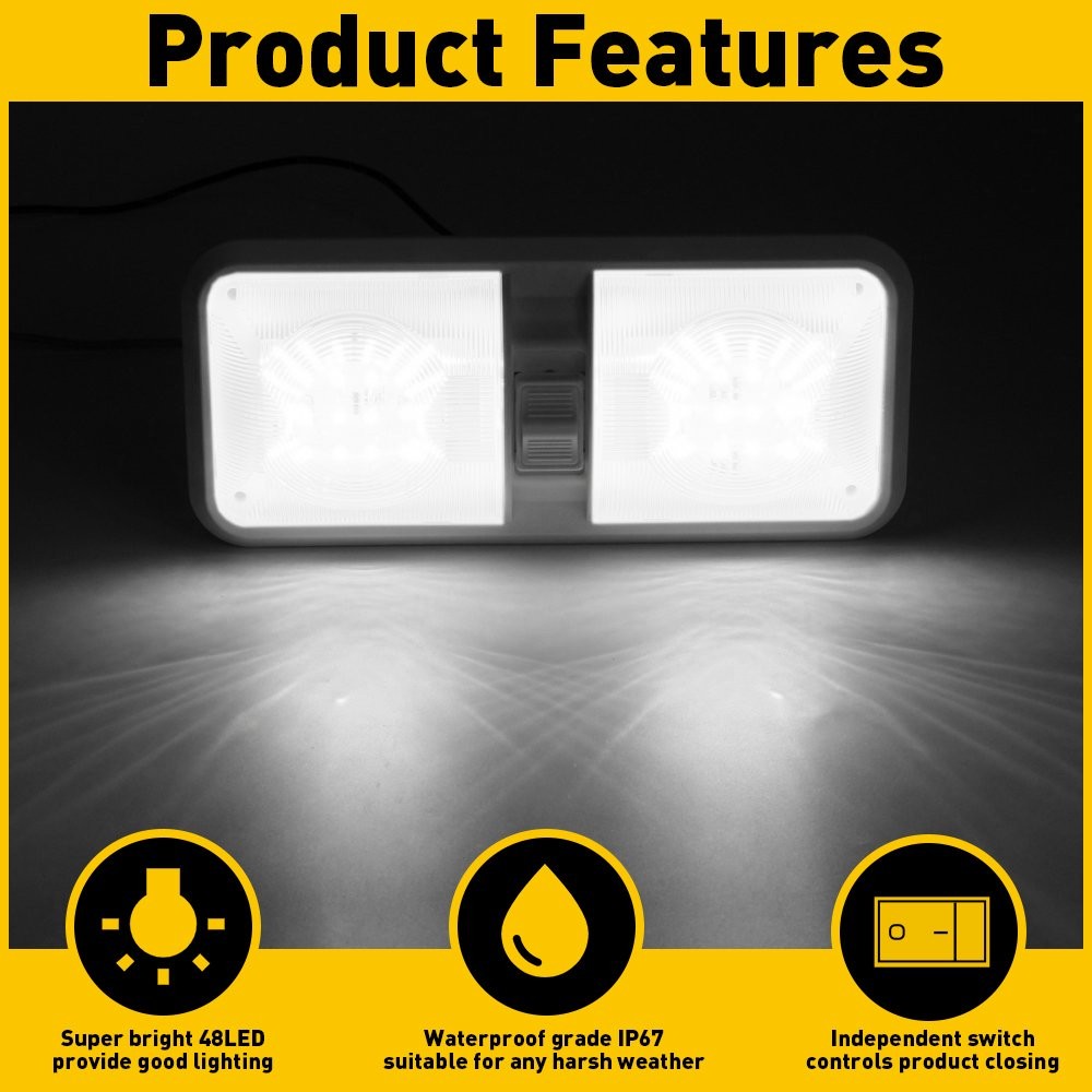 1-5PCS RV 12v Interior light w/switch Frosted DOUBLE DOME Camper Trailer Marine