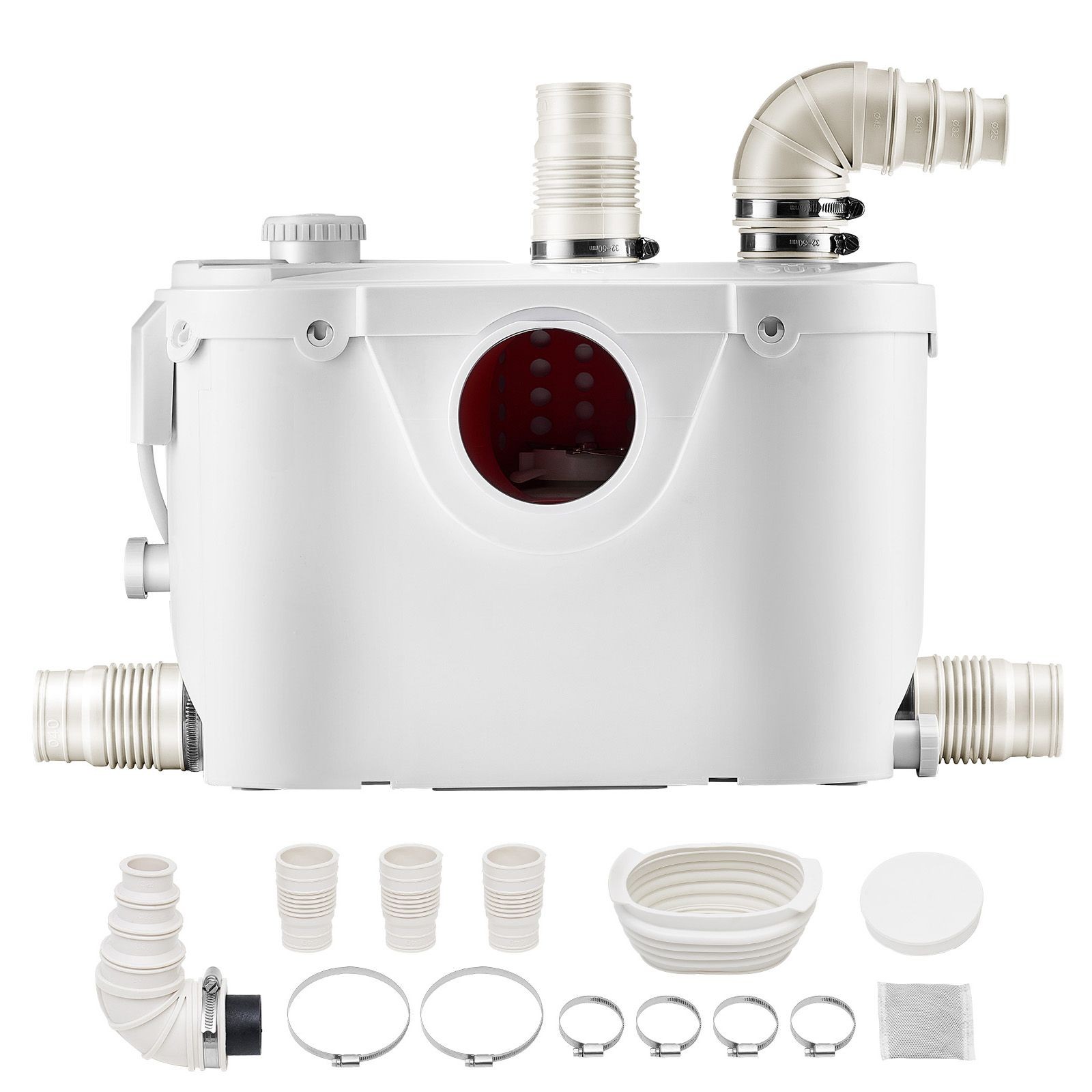 500W Macerator Pump 29 GPM, 26ft Lift, 4 Inlets for Toilet Basement