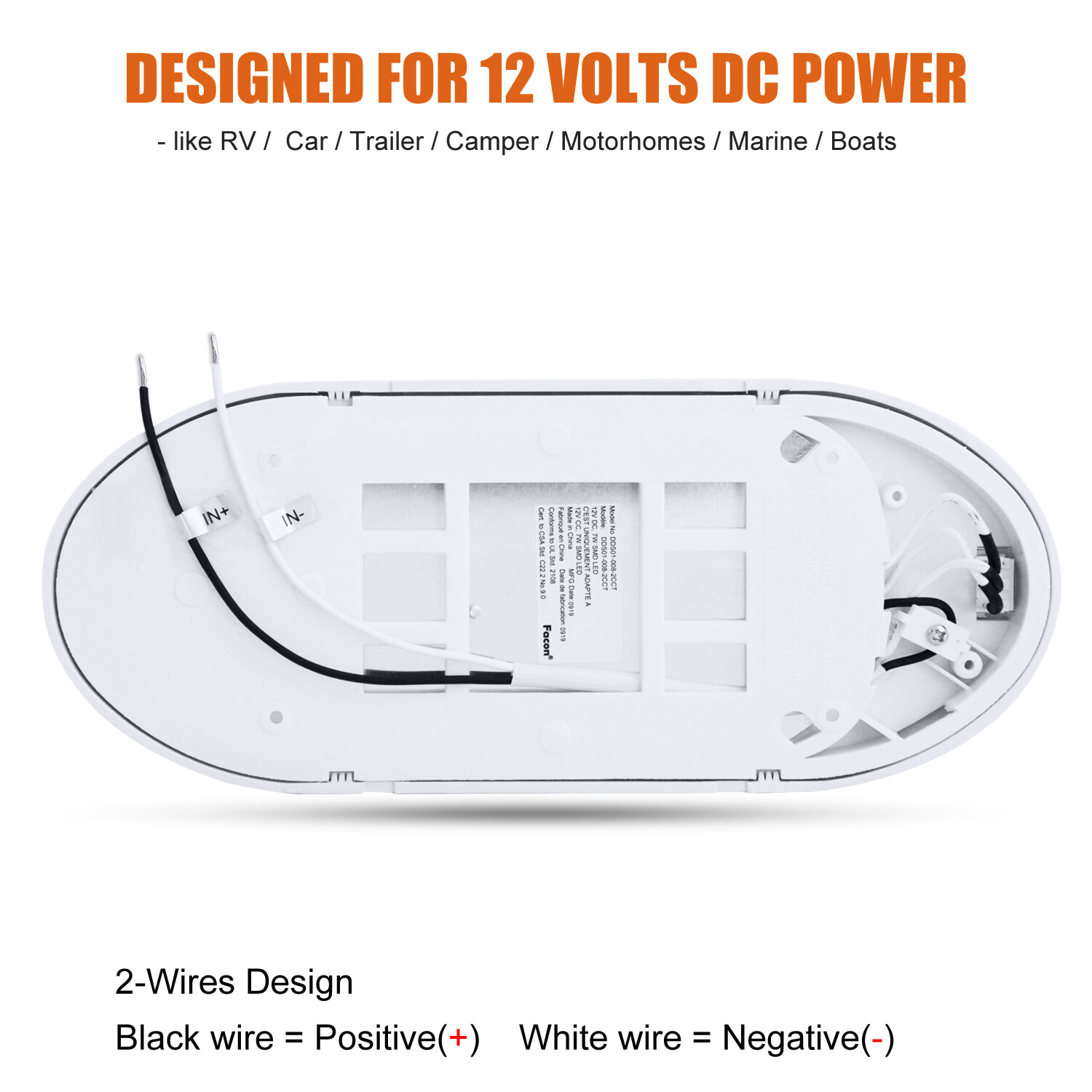 Facon 12V 2-Color LED RV Pancake Ceiling Dome Interior Light for Camper Trailer