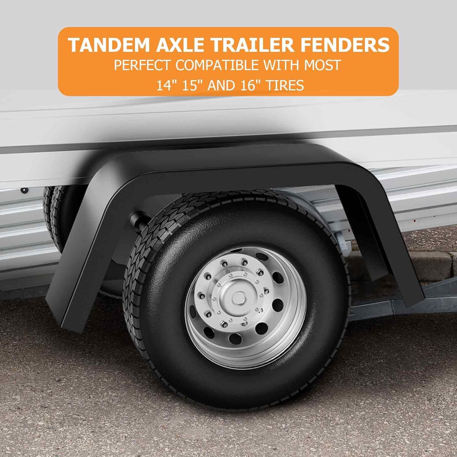 Set of 2 Square Steel Cargo Trailer Fenders Car Hauler for 14″-16″ Tires wheels