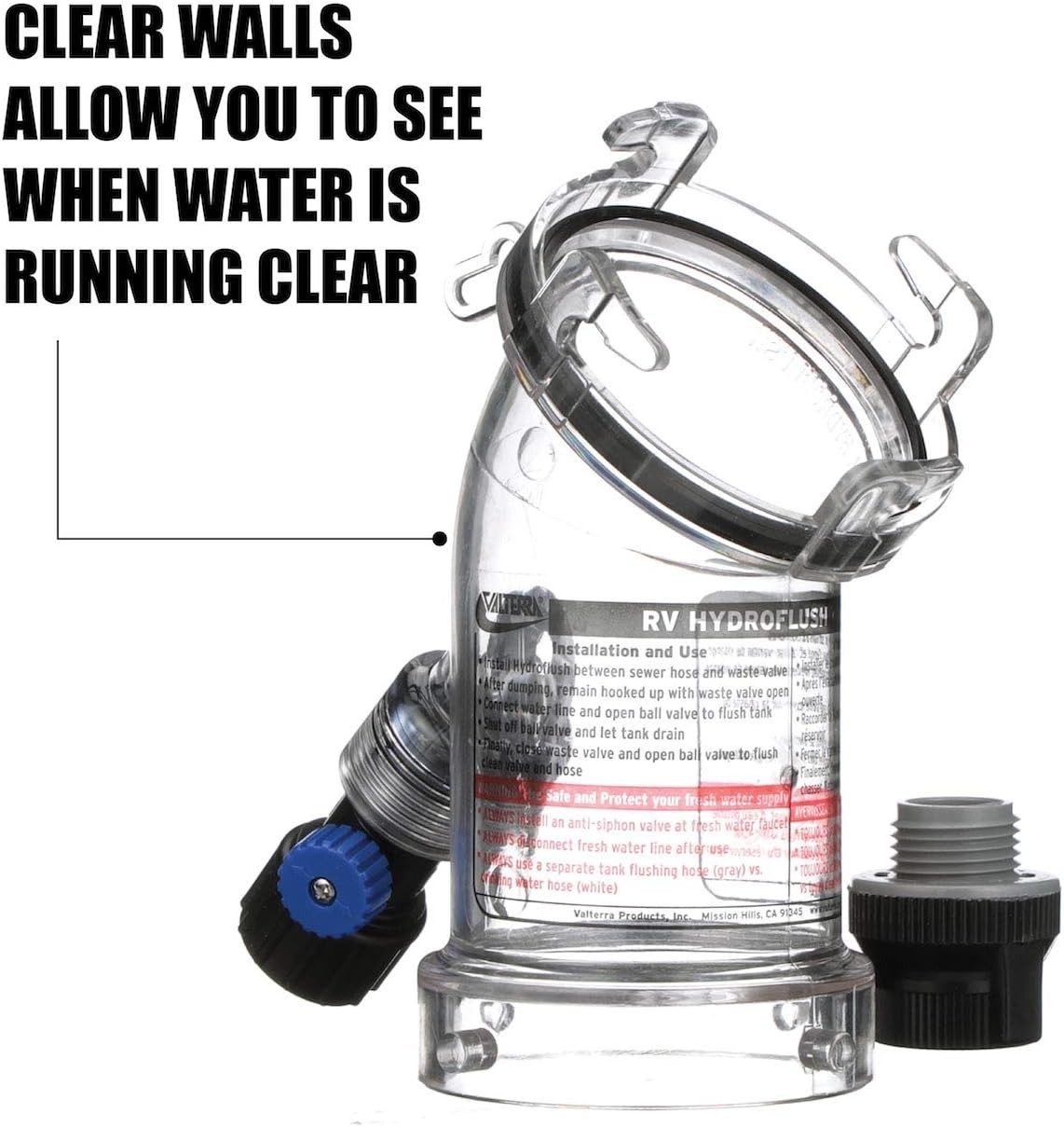 Efficient 45-Degree Hydroflush for RVs with Clear Visibility and Safety Valve