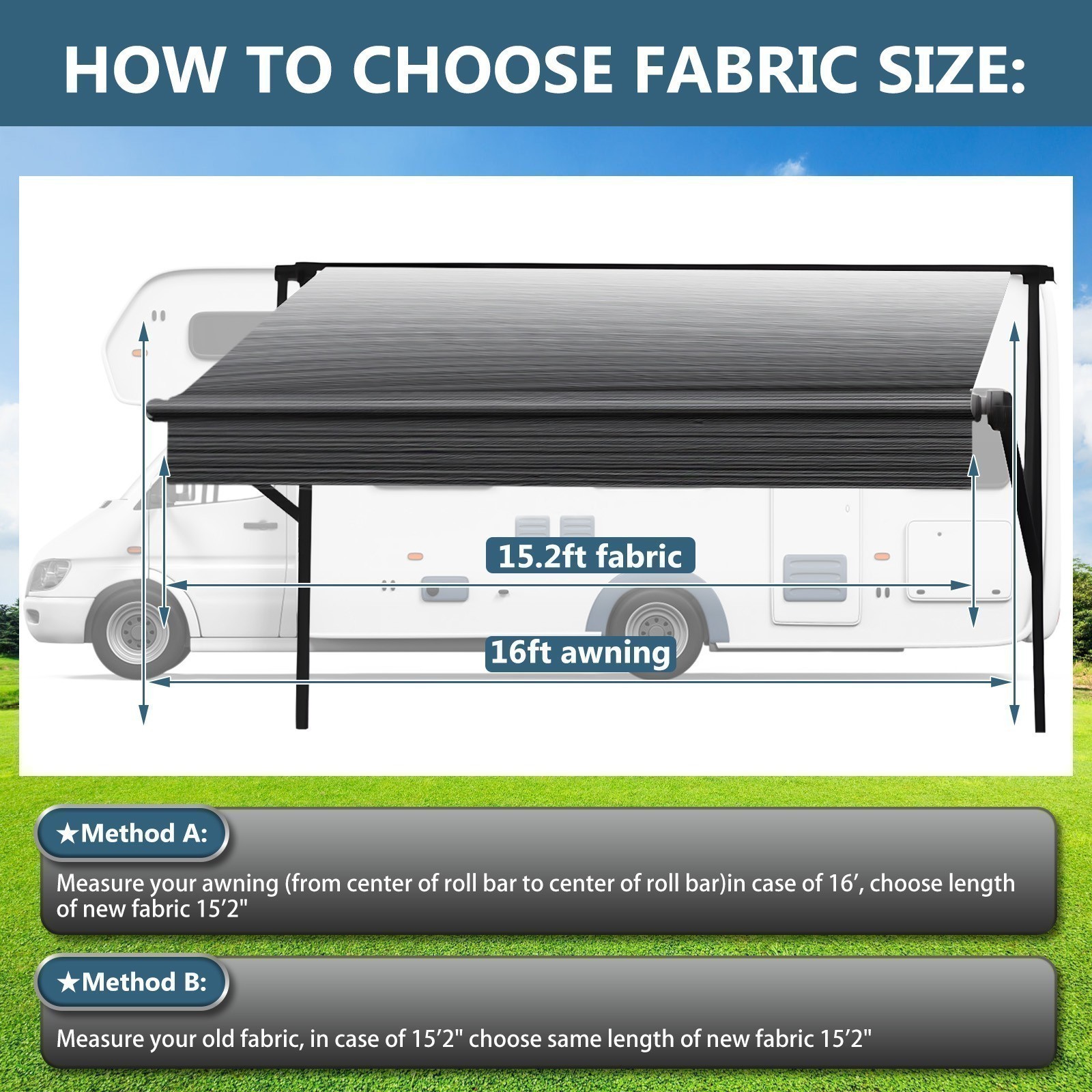 16Ft Waterproof RV Awning Fabric Replacement For RV Camper Trailer Strip Gray US