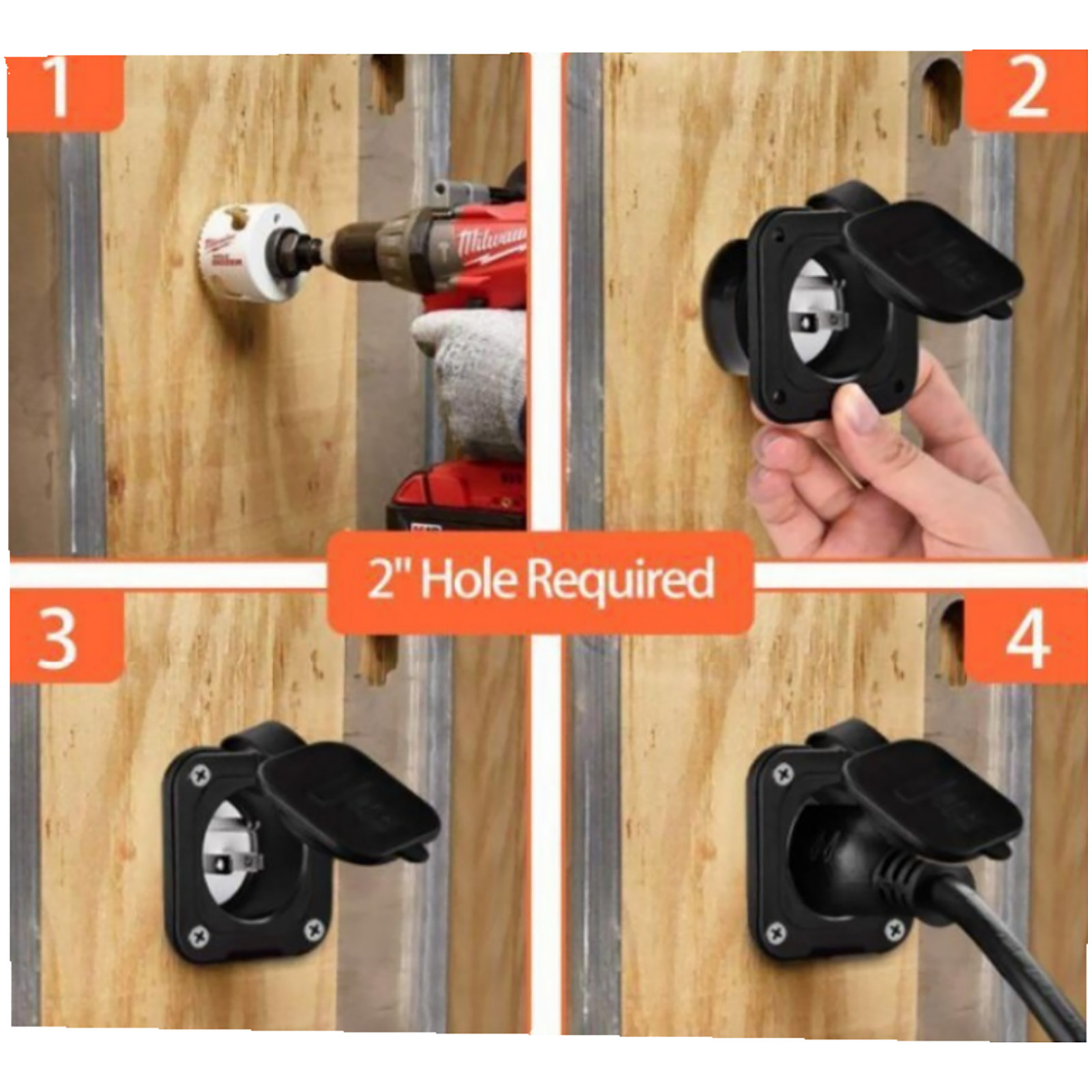 New 15 Amp 125V AC Power Inlet Port Plug with Integrated 18″ Extension Cord