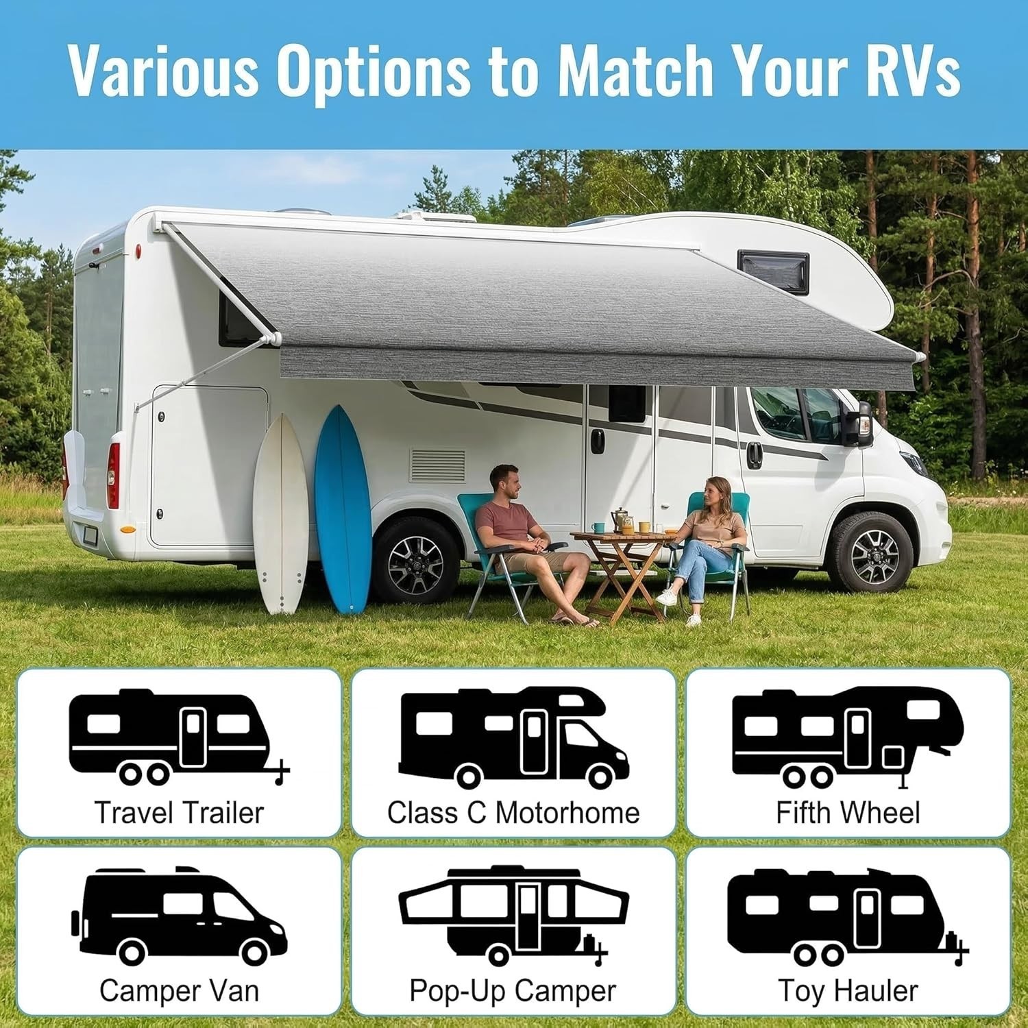 RV Awning Fabric Replacement 15’14’2″ Fabric 19.5oz Heavy-Duty Camper Awning …