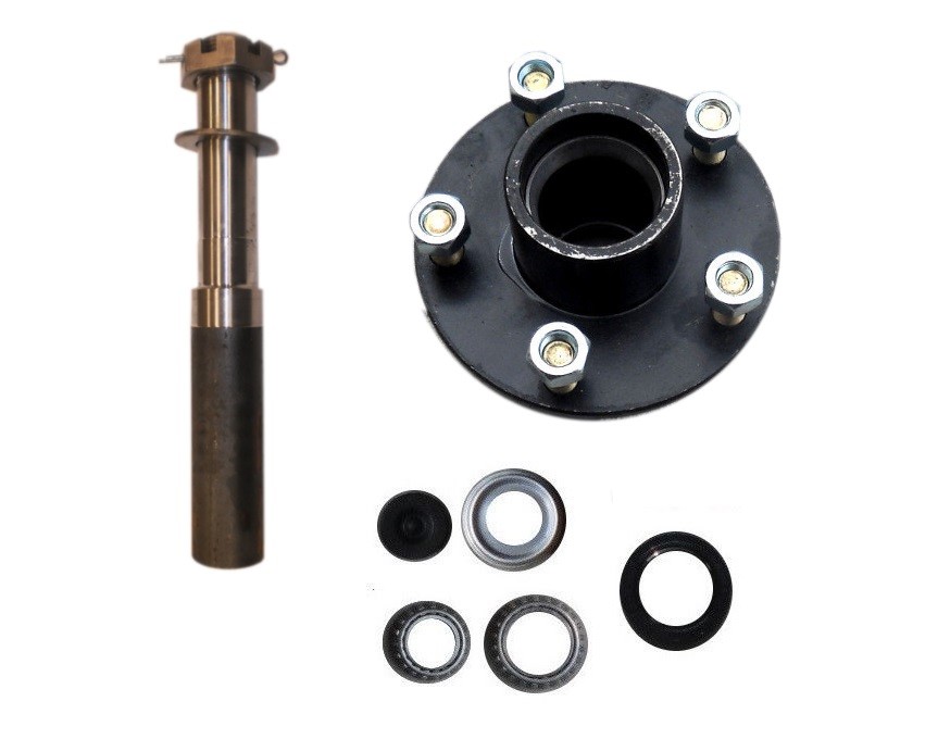 ONE Axle stub end 2000# 5 x 4.5 Hub Axel Kit Round Spindles Side car Trailer