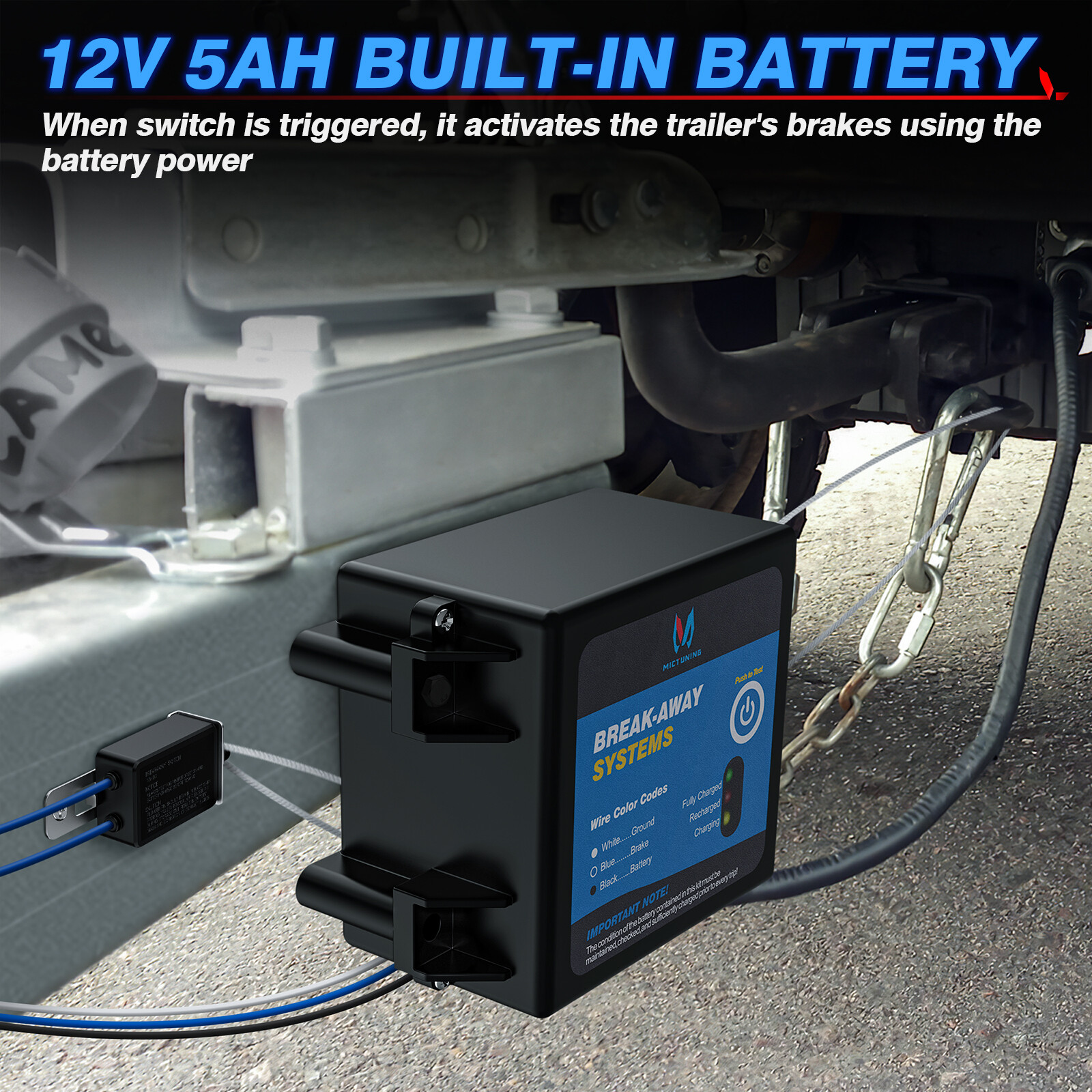Trailer Break-Away Electric Brake System, Separation Runaway Kit w/LED Indicator