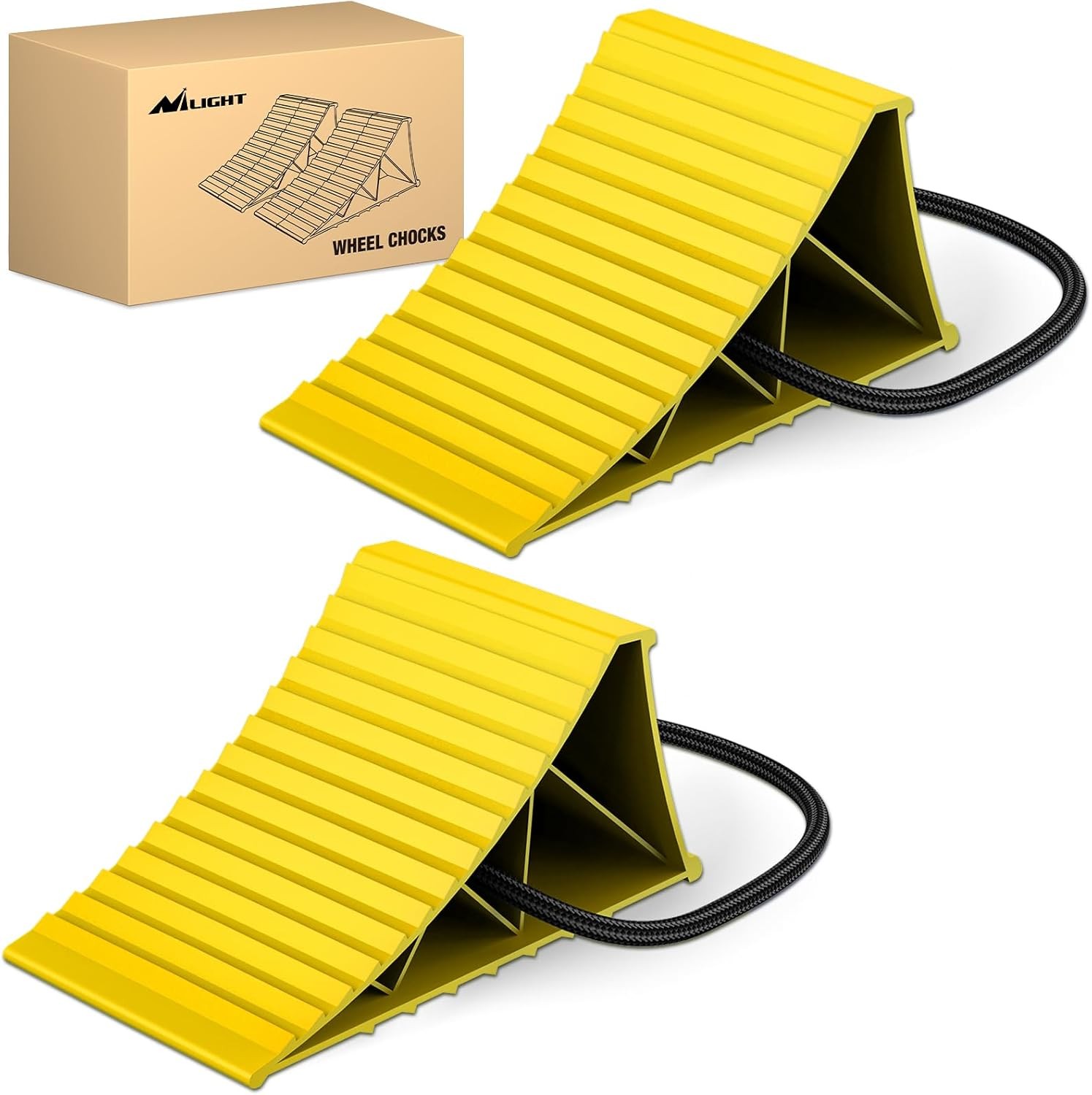 Wheel Chocks Heavy Duty Wheel Stopper 8.7″ x 4.8″ x 4.2″ 2 Pack Yellow Nilight