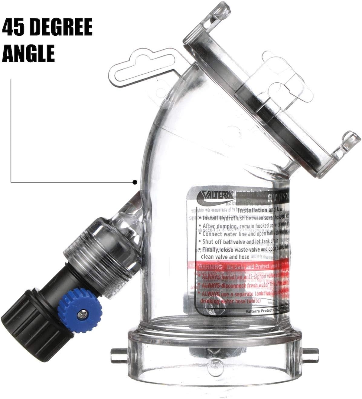 45 Degree Hydroflush Attachment with Clear View & Backflow Prevention for RVs