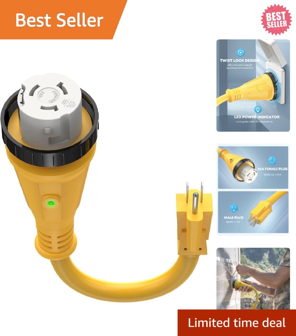 Reliable 50A to 15A RV Power Cord Adapter, Designed for Optimal Performance