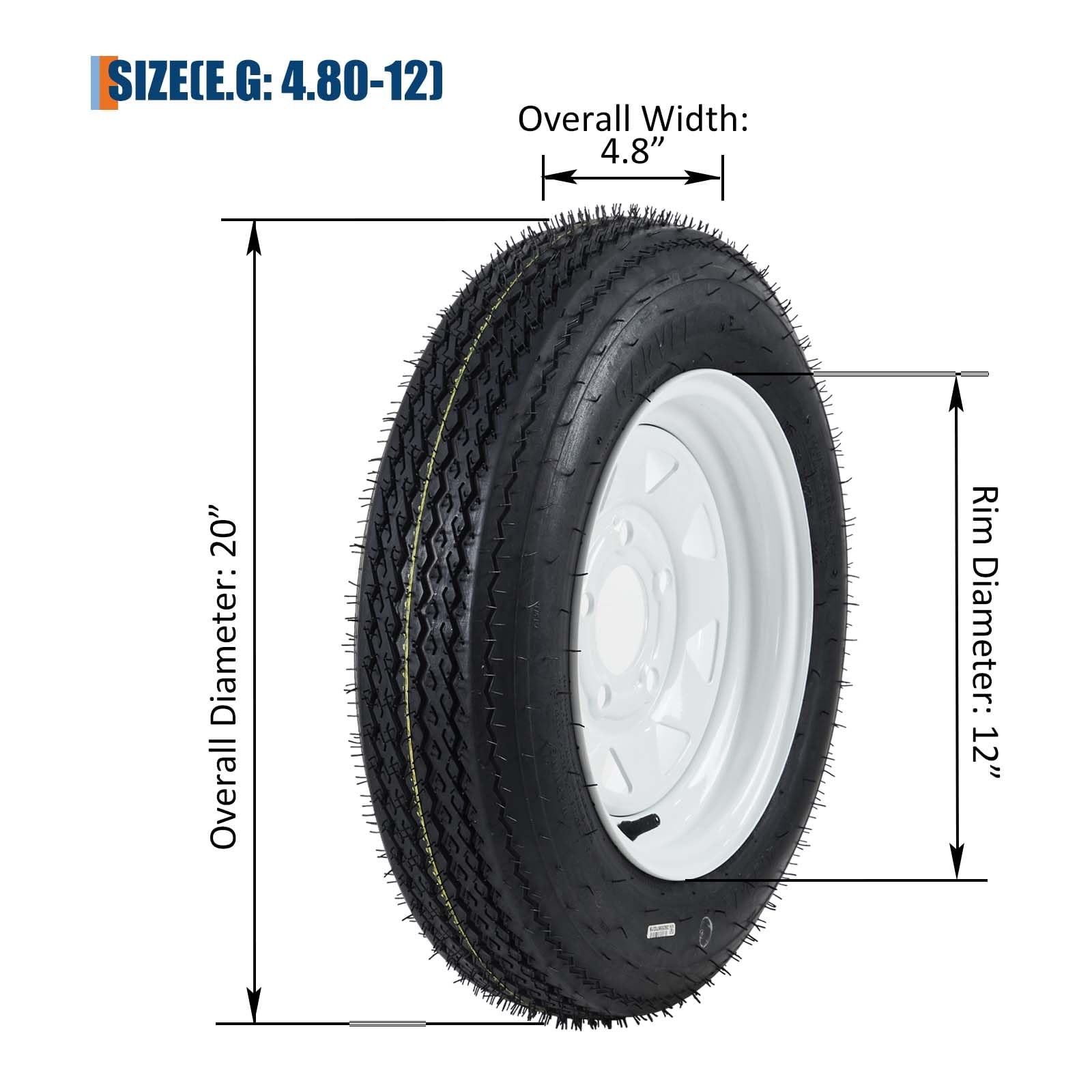 ✅Trailer Tire and Wheel 5 Lug on 4.5″ White Modular Wheel 12 Inch Tires 4.80-12