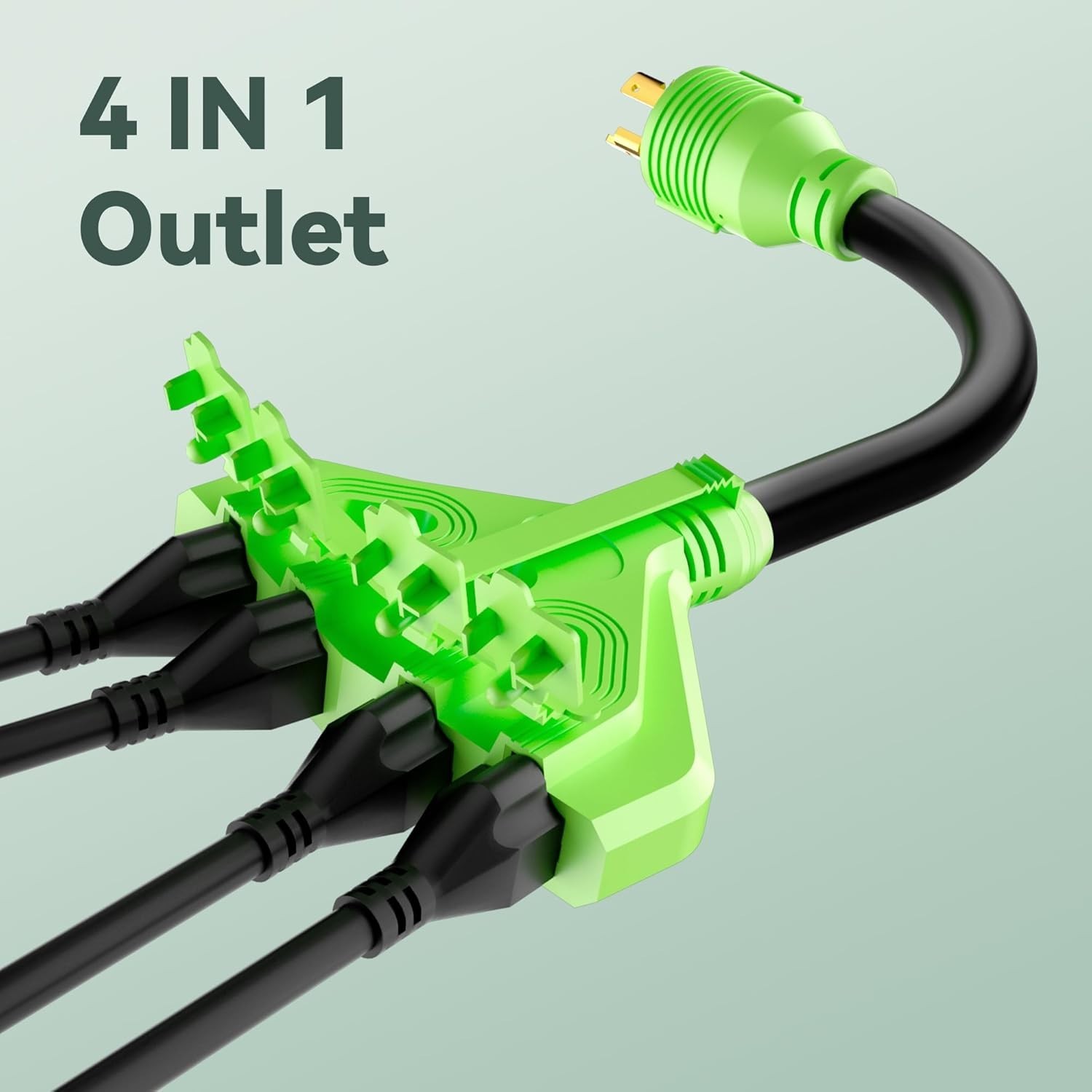 50 Amp to 20 /15 110V RV Adapter, NEMA 14-50P 4X 5-15R/5-20R Green