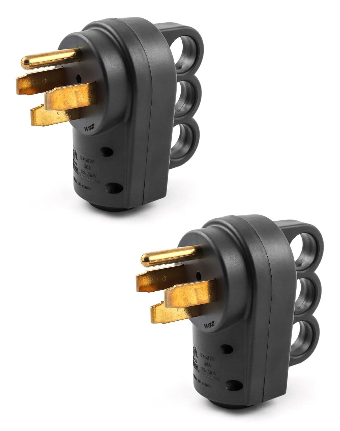 QWORK Nema 14-50P 50 Amp Male RV Replacement Plug, 2 Pack 125/250V Black