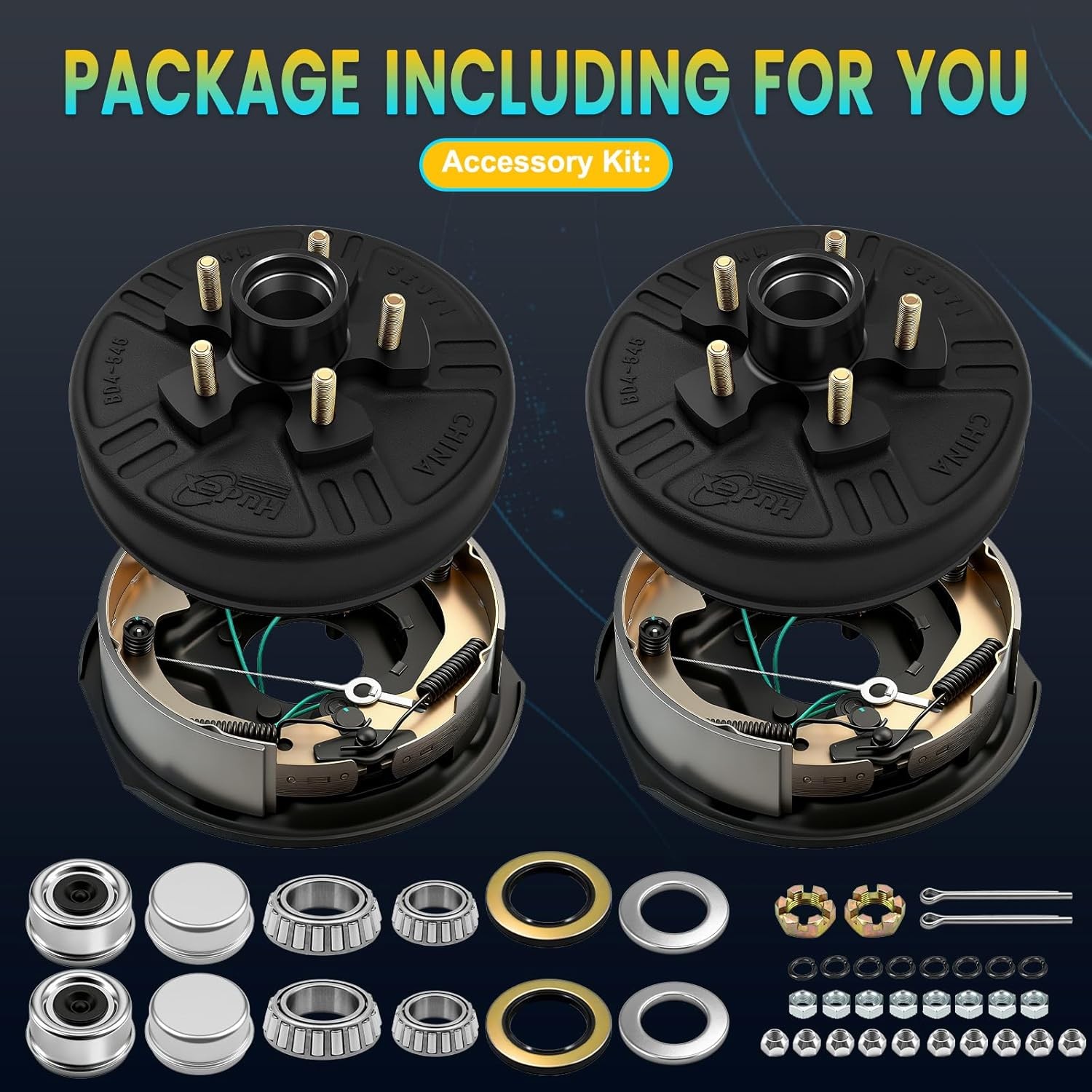 Electric Trailer Self Adjusting Brake 5-4.5″ Hub Drum Kit For 3500 lb Axle