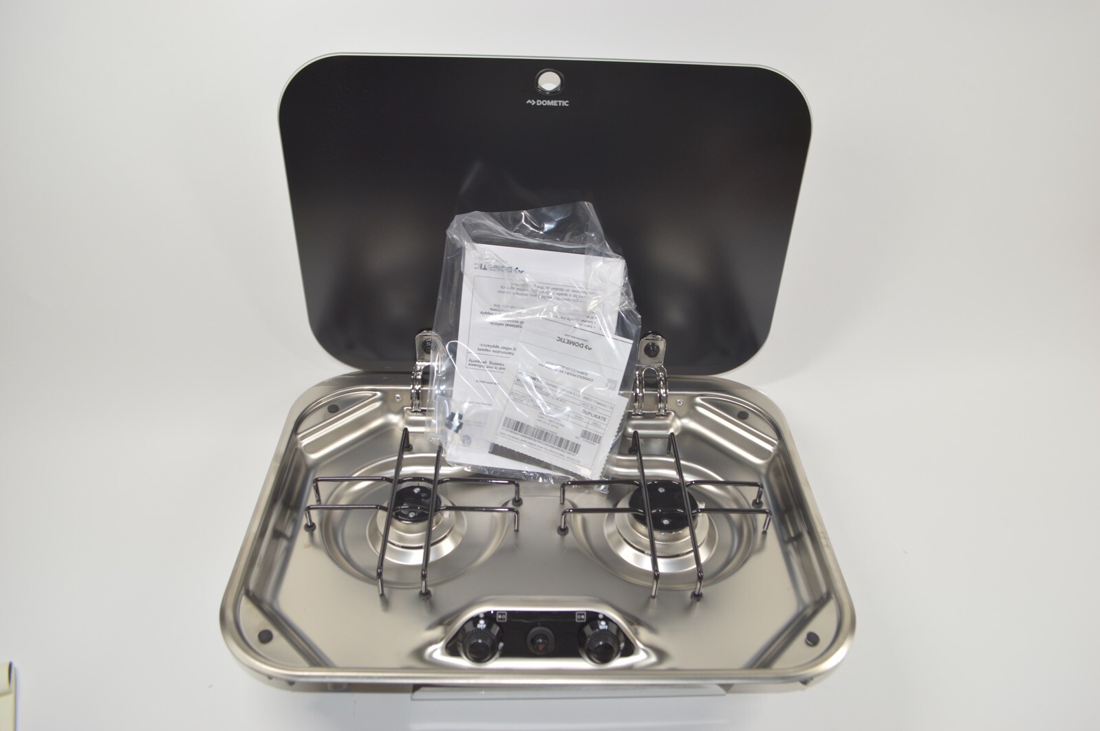 Dometic PI8022 2-Burner RV / Marine Propane Teardrop Cooktop Stove w/ Glass Lid