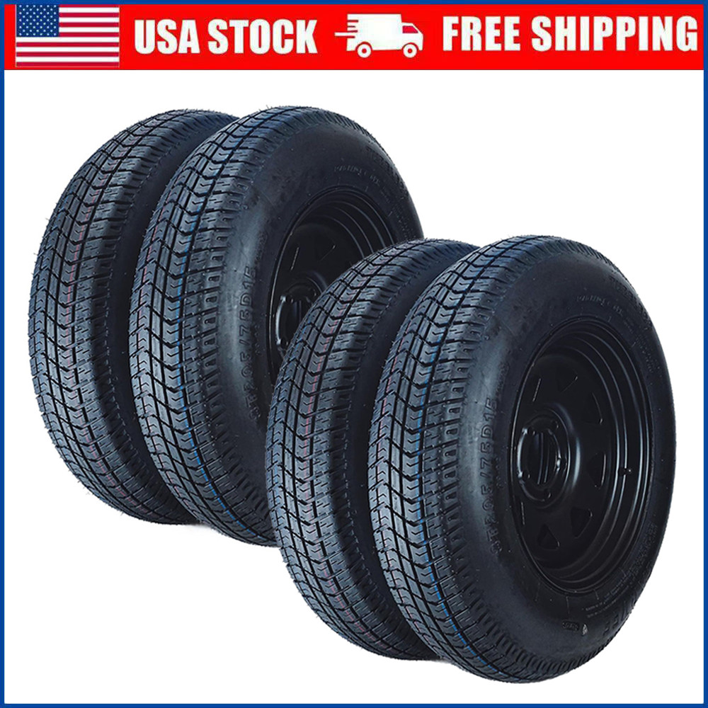 Set of 4 Trailer Tire On Rim ST205/75D15 205 75D15 5 Lug on 4.5″ Black Wheels