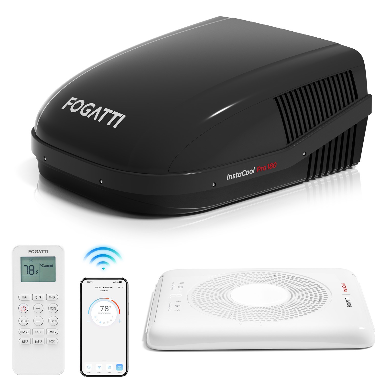 FOGATTI 18000 BTU RV AC WiFi Alexa Rooftop Air Conditioner Ducted & Non-Ducted
