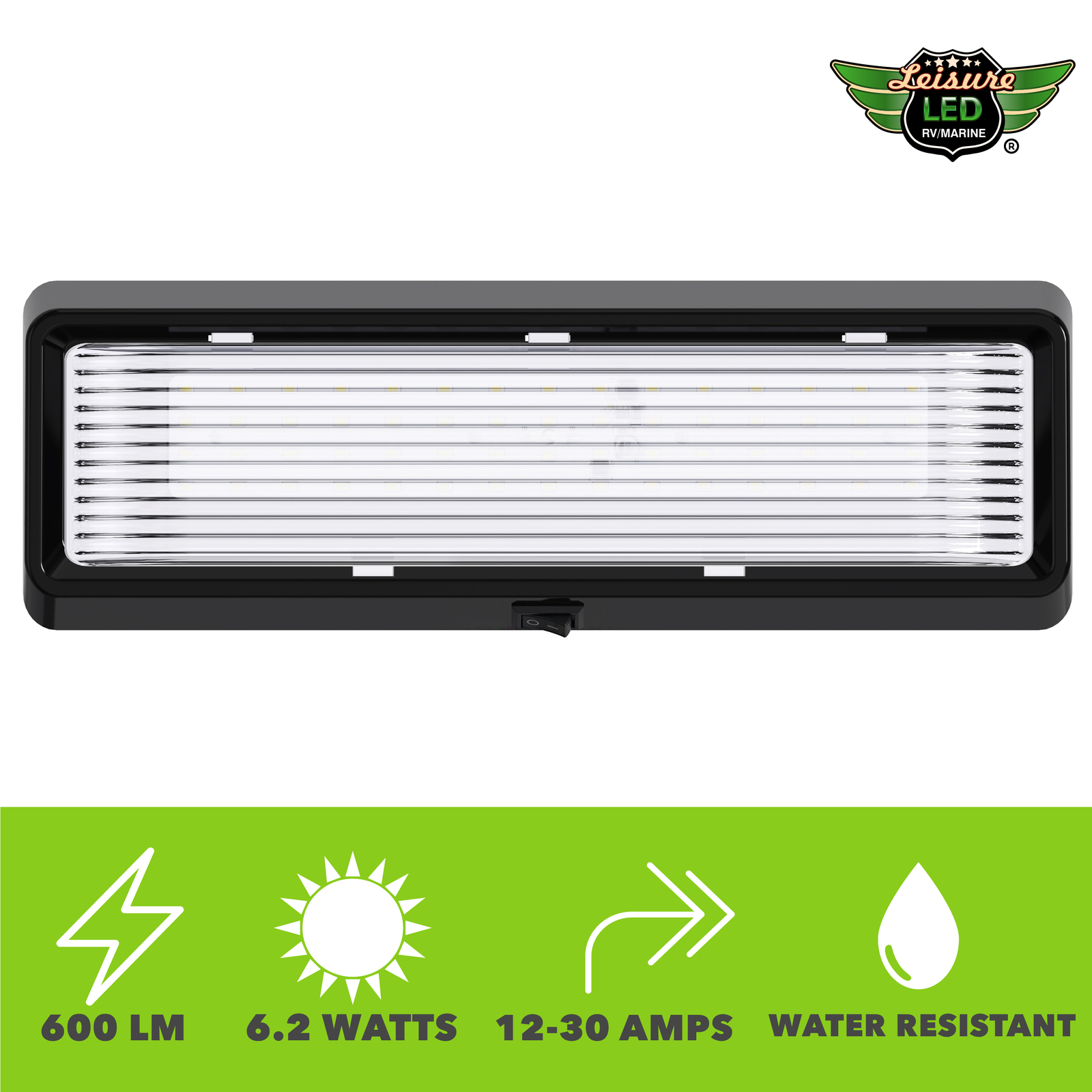 12 inch Black Exterior RV LED Porch Light 650LM 12 Volt with Switch 2 PACK