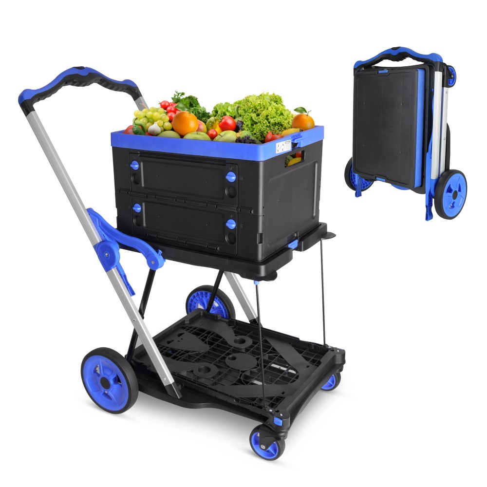 2-Tier Wheels Shopping Cart Storage Crate Utility Cart For Groceries Warehouse