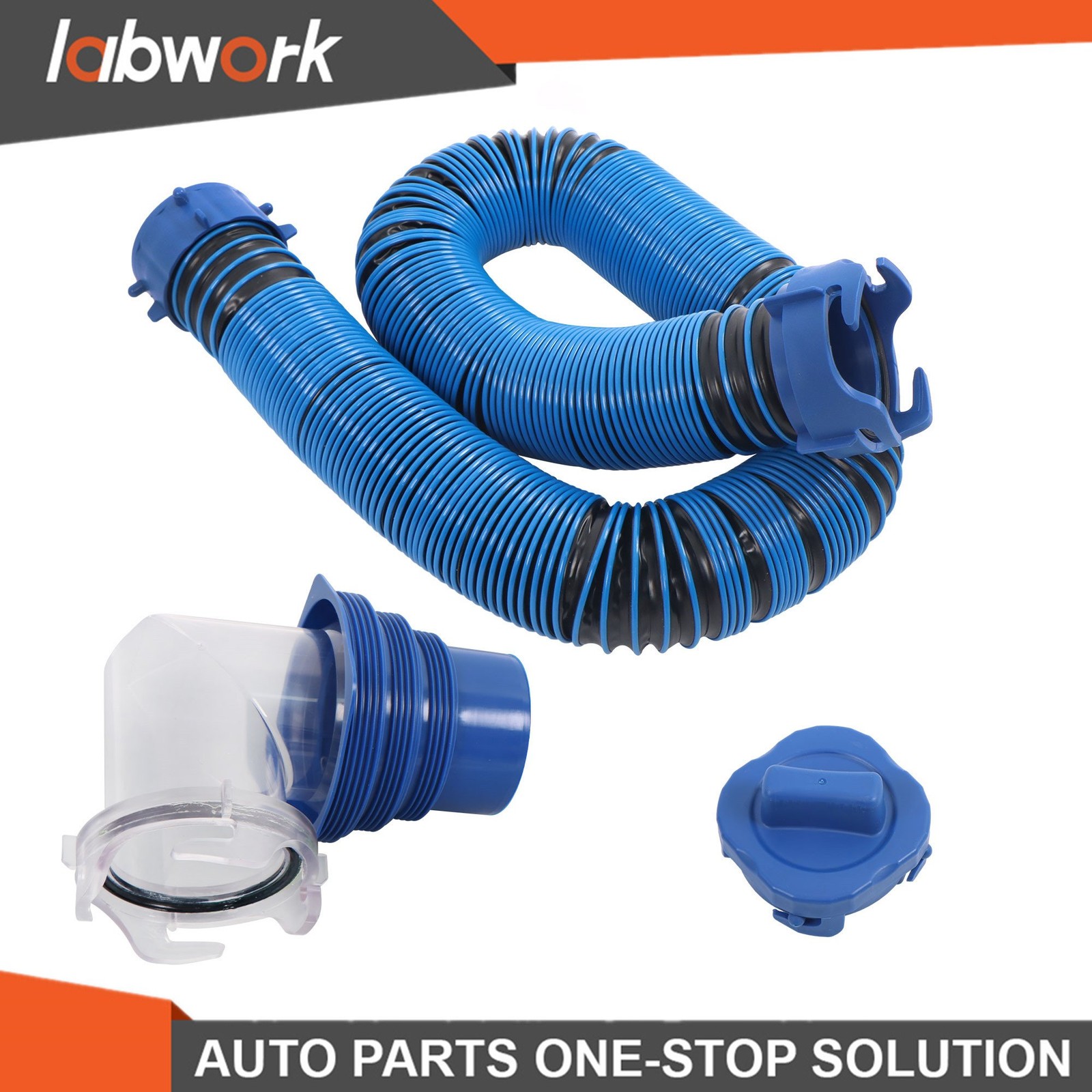 Labwork Heavy-Duty RV Sewer Hose 10ft with Clear 90-degree Adapter for Draining