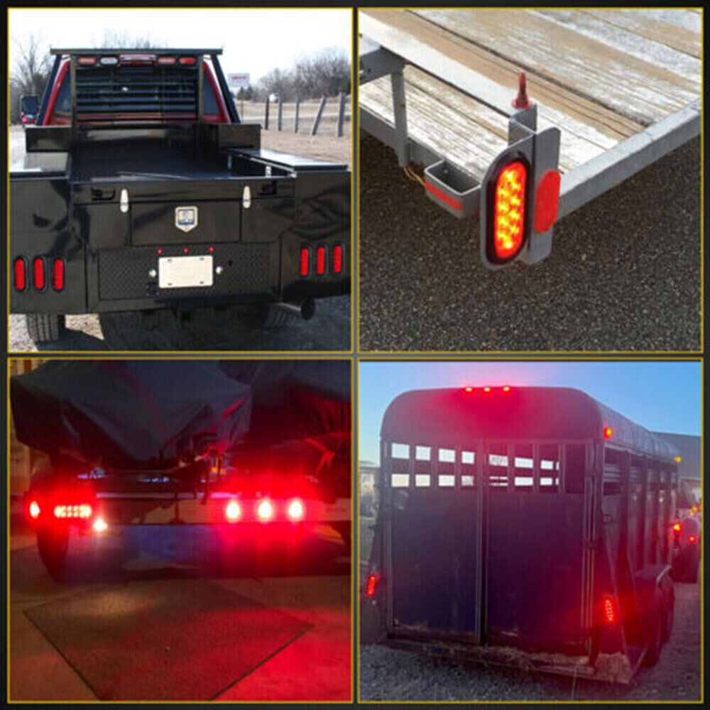 2PCS 6″ Red/ White Oval 22 LED Reverse Stop Turn Tail Brake Truck Trailer Light