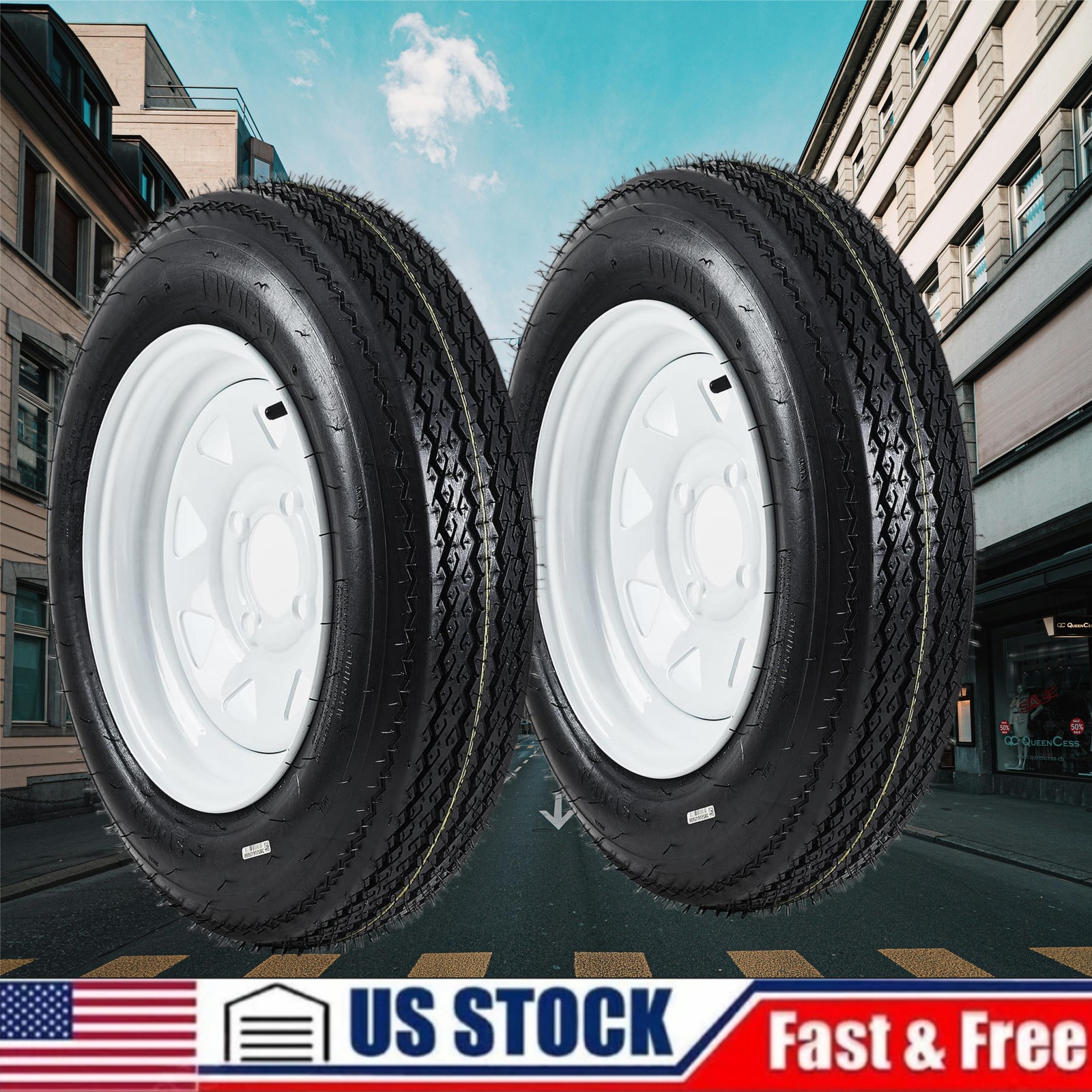 2 Pack 4.80-12 Trailer Tires with 12” Rim 4 Lug on 4” Load Range C 6PR 4.8-12