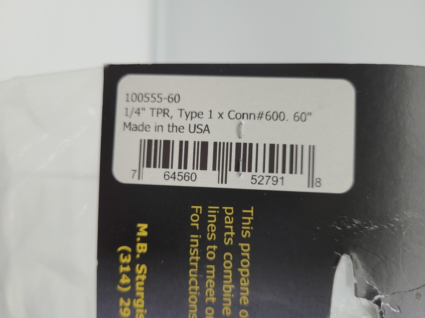 MB Sturgis 100555-60-MBS 60″ Thermoplastic LP Gas Hose RV NEW MADE IN USA