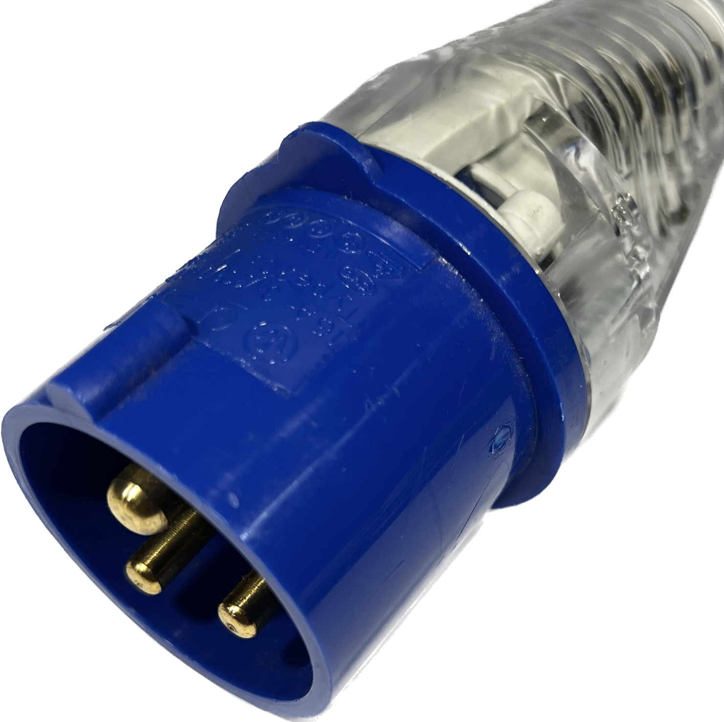 16A Plug Caravan 240v Clear with Tapered Gland Motorhome Electrics IP44 Blue