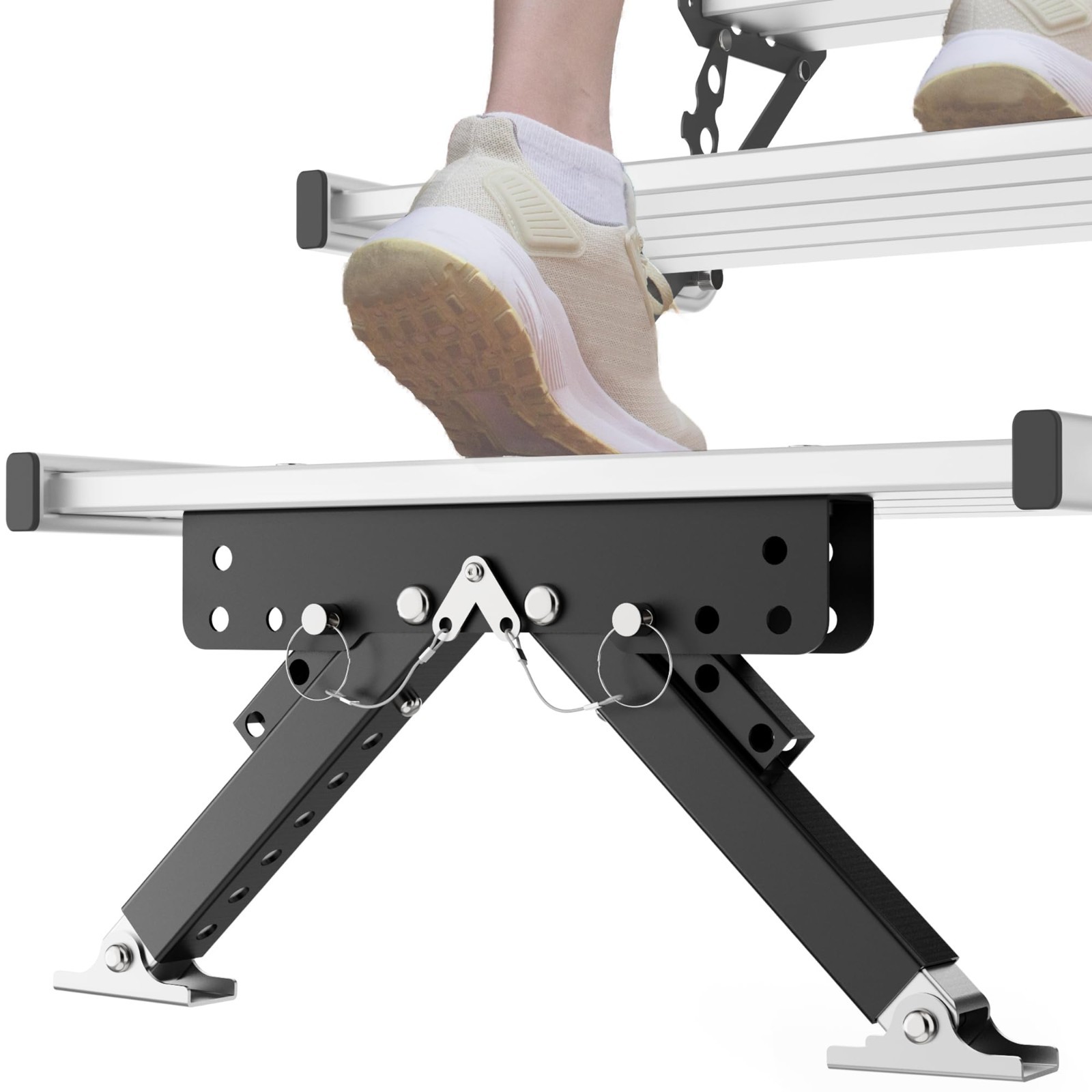 Heavy-Duty RV Step Stabilizer – Thickened Metal, Foldable, Height Adjustable, Ea