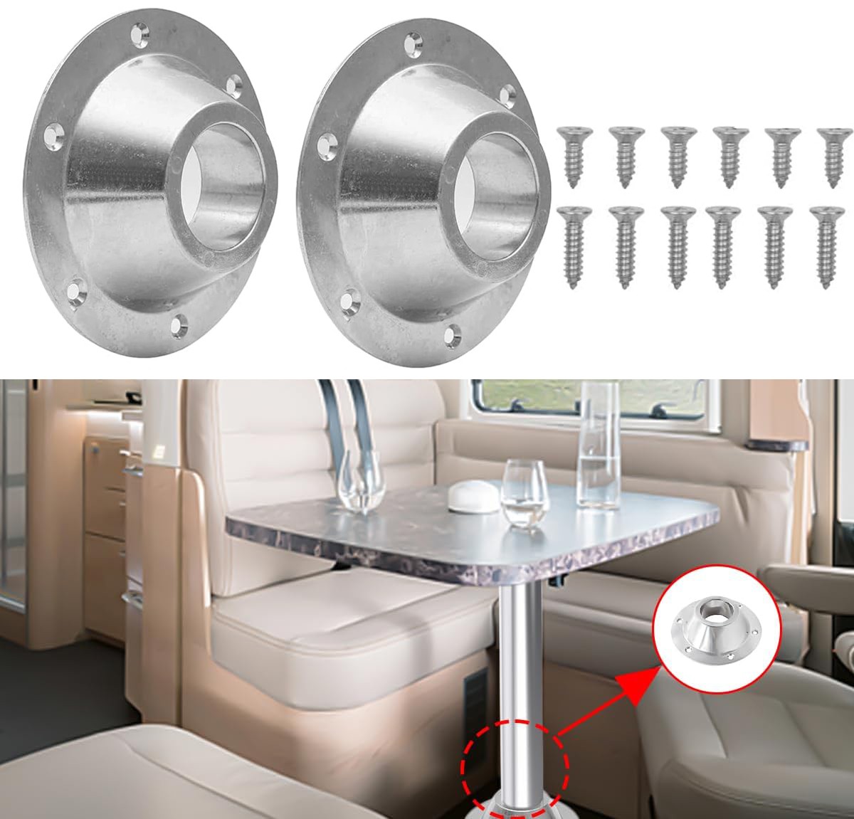 2Pcs Aluminum Car RV Table Base Mount Camper Table Leg Base with Mounting Screws