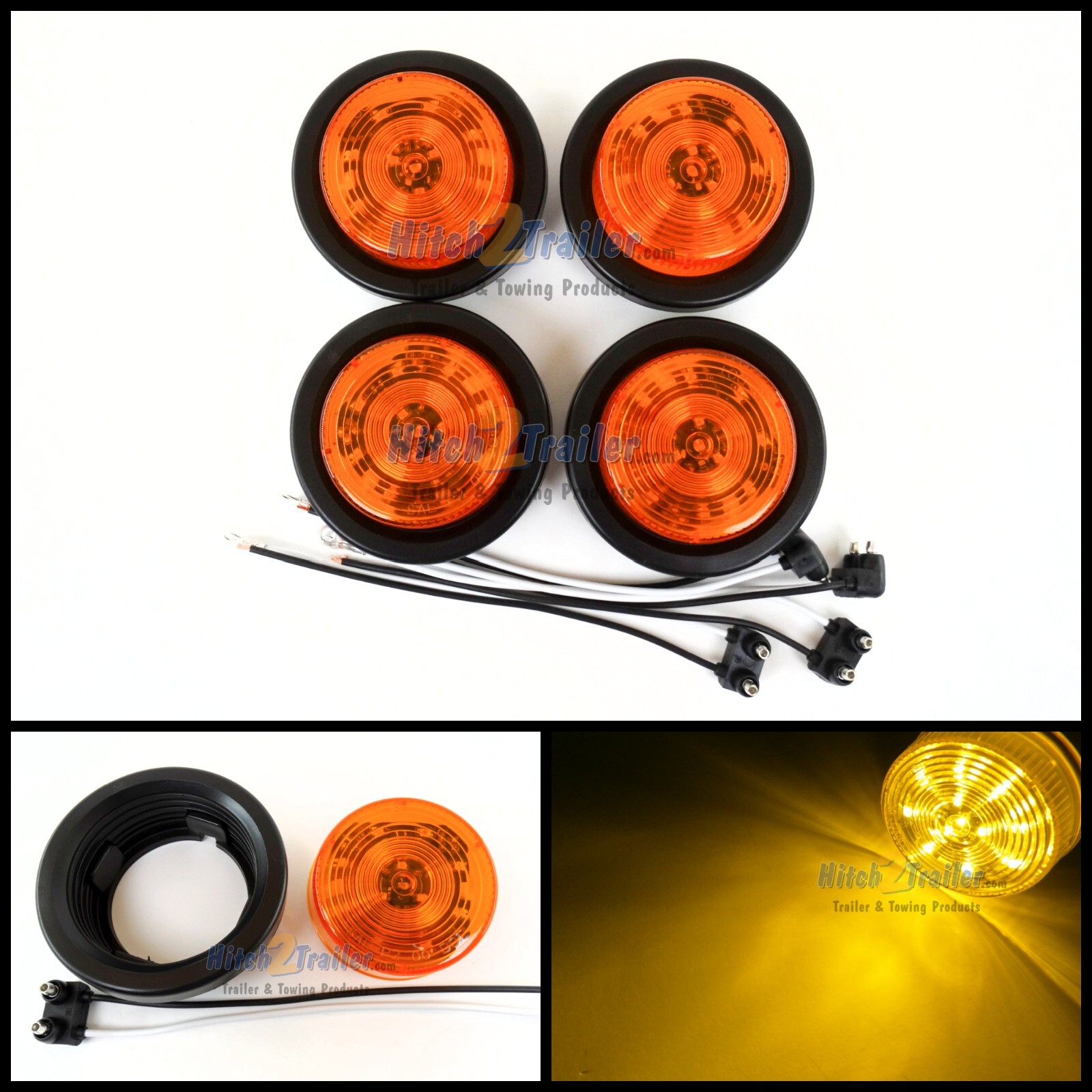 (4) AMBER 12 LED Light Trailer 2-1/2″ round,w/plug,Grommet Clearance marker 2.5″