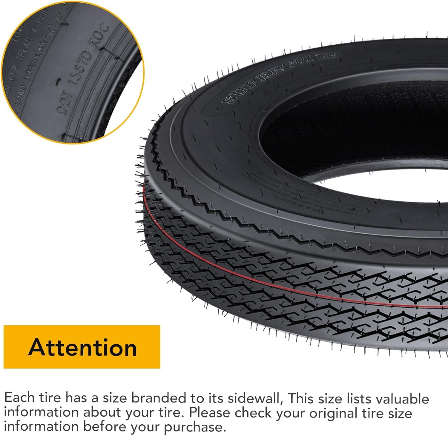 Set of 2 4.80-12 Trailer Tires 6PR Load Range c, Max Load 990 LBS 90 PSI, Noise-